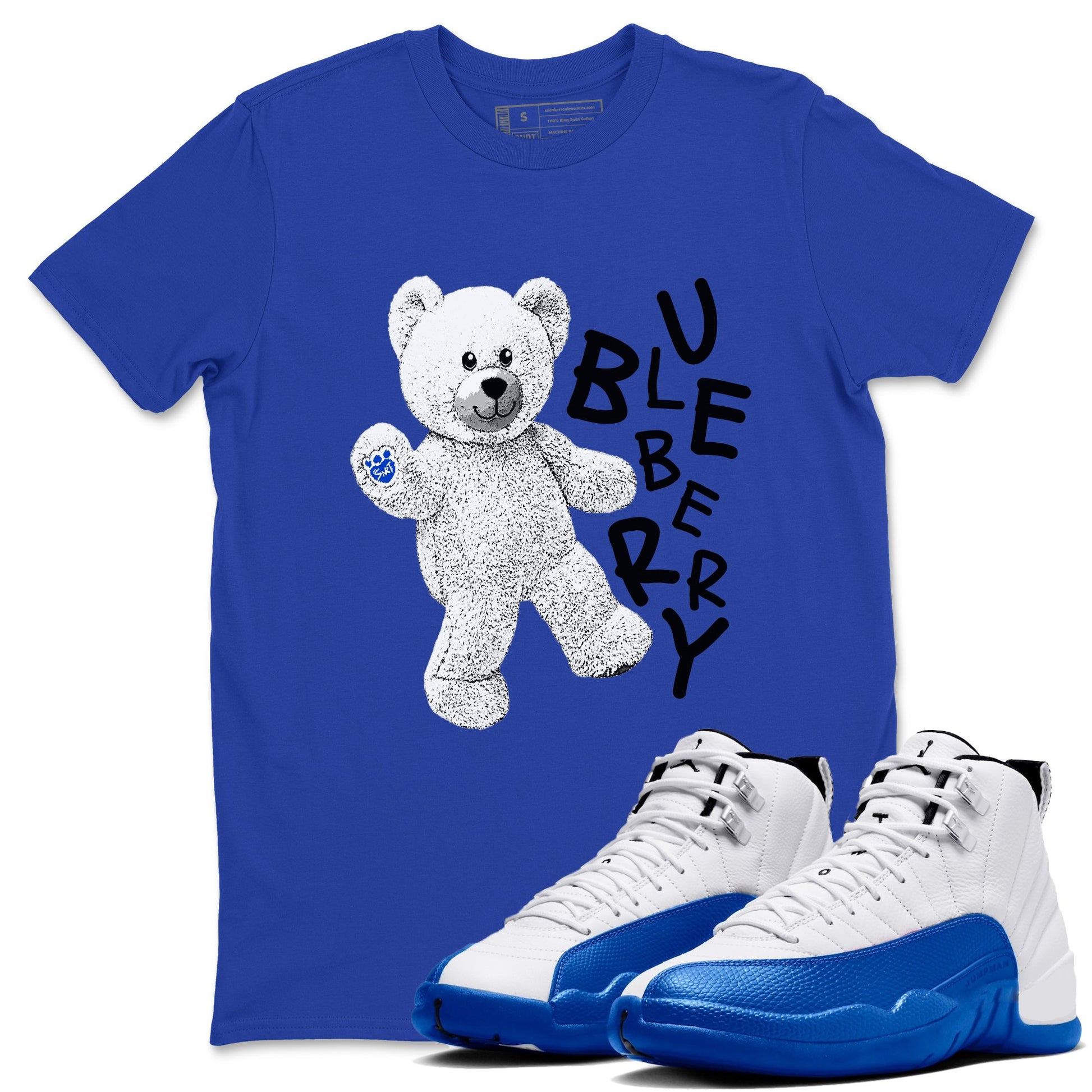 12s Blueberry shirts to match jordans Hello Bear sneaker match tees Air Jordan 12 Blueberry SNRT Sneaker Tees streetwear brand Royal Blue 1 unisex cotton tee