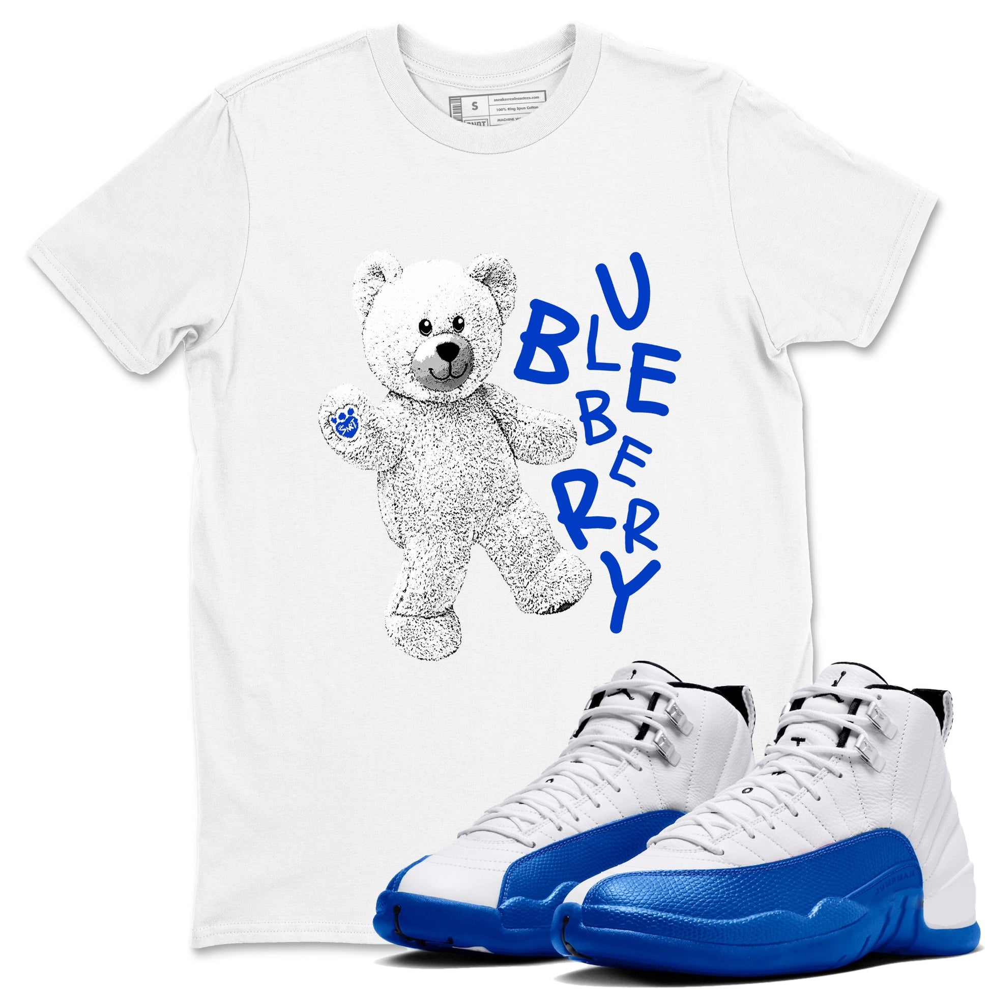 12s Blueberry shirts to match jordans Hello Bear sneaker match tees Air Jordan 12 Blueberry SNRT Sneaker Tees streetwear brand White 1 unisex cotton tee