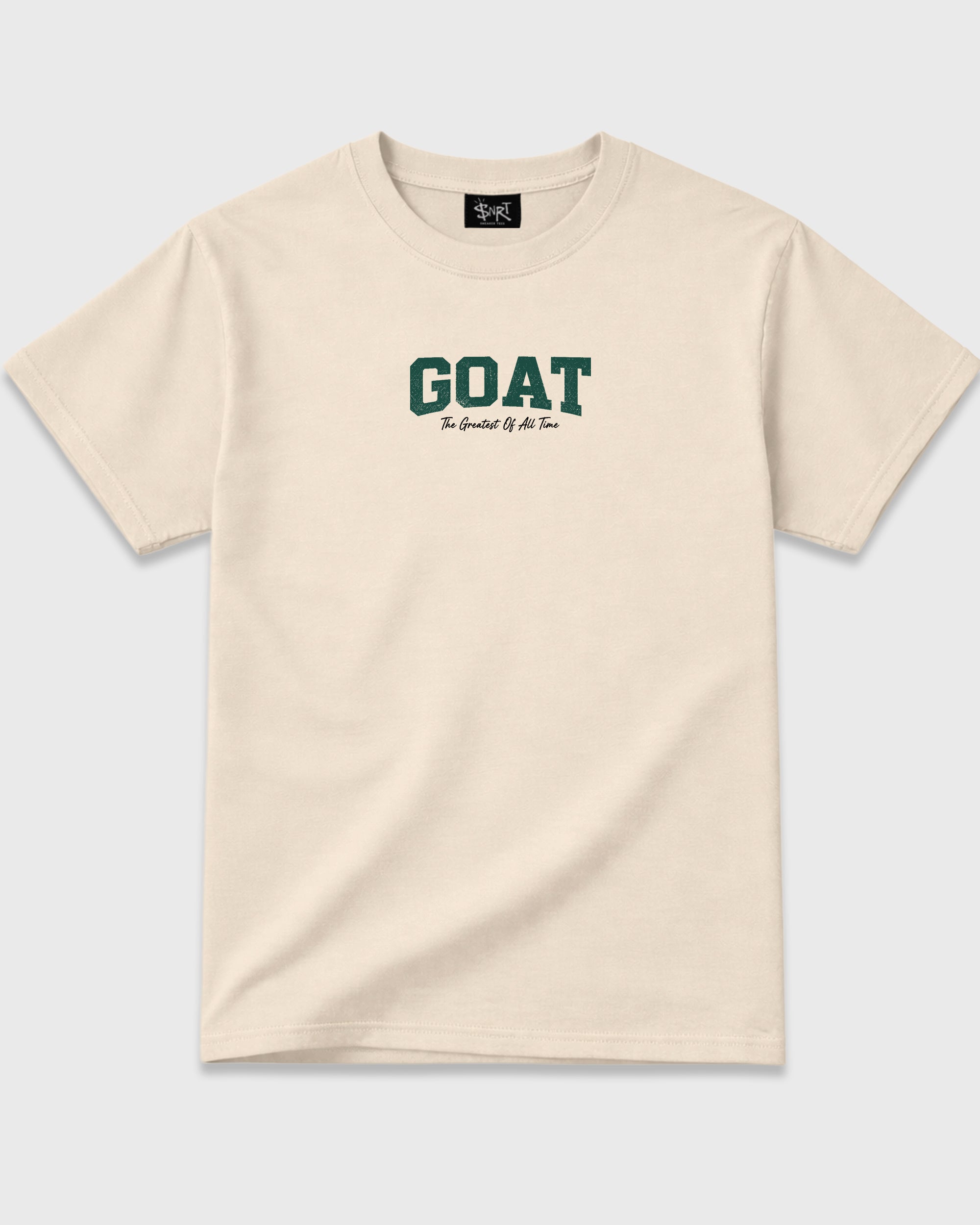 Heritage GOAT Natural Graphic T-Shirt - 2, sneaker tee made to match Air Foamposite Pro Green Camo sneakers with original graphic artwork for a coordinated sneaker outfit.