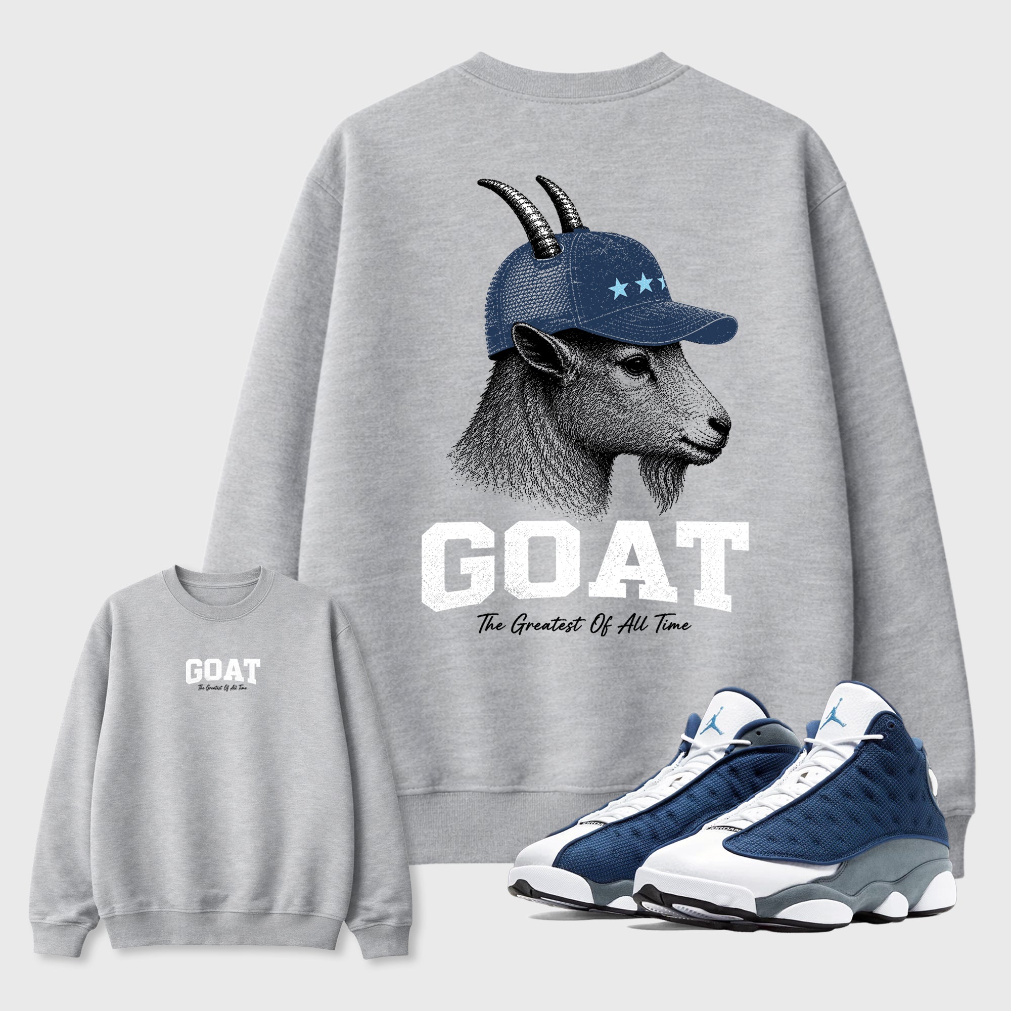 Heritage GOAT Graphic T-Shirt featuring original streetwear artwork designed to match the Air Jordan 13 Flint. Heather Grey Graphic Tee.