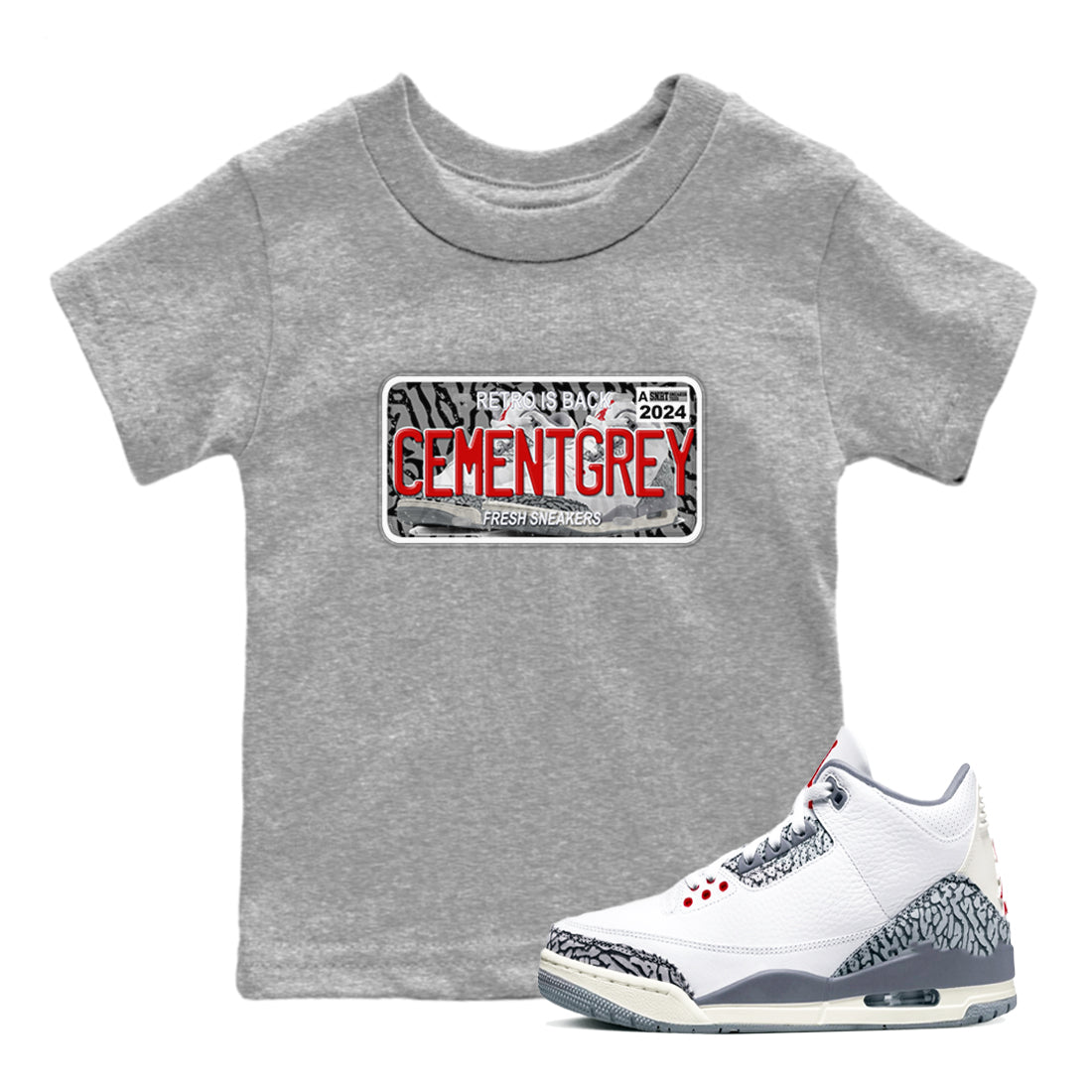 Sneaker Plate SNRT Sneaker Tees Kids - Air Jordan 3 Cement Grey - SNRT Sneaker T-shirts