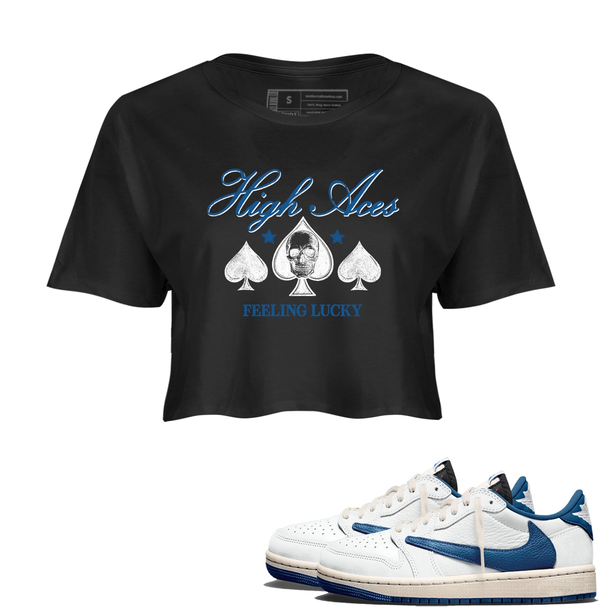 Sneaker match tees – Sneaker Tees To Match Air Jordan 1 Travis Scott Fragment Shoes – High Aces Crop T-Shirt Black 1