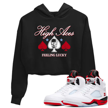 Sneaker match tees – Sneaker Tees To Match Air Jordan 5 Fire Red Shoes – High Aces Crop T-Shirt Black 1