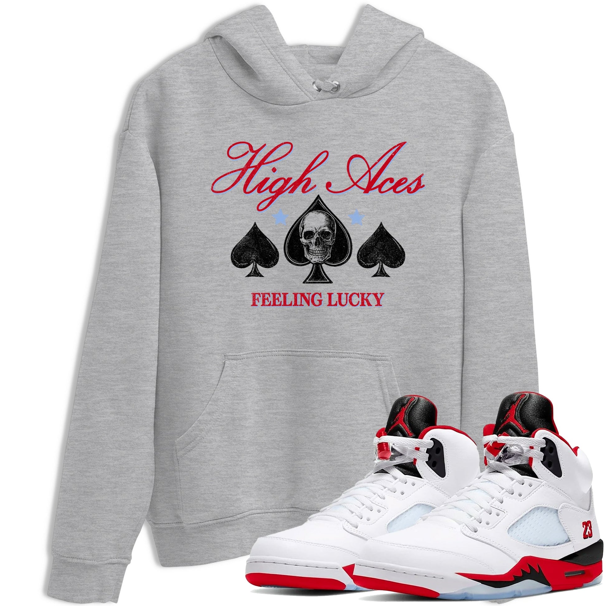 Sneaker match tees – Sneaker Tees To Match Air Jordan 5 Fire Red Shoes – High Aces Tee Heather Grey 1