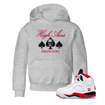 Sneaker match tees – Sneaker Tees To Match Air Jordan 5 Fire Red Shoes – High Aces Kids T-Shirt Heather Grey 1