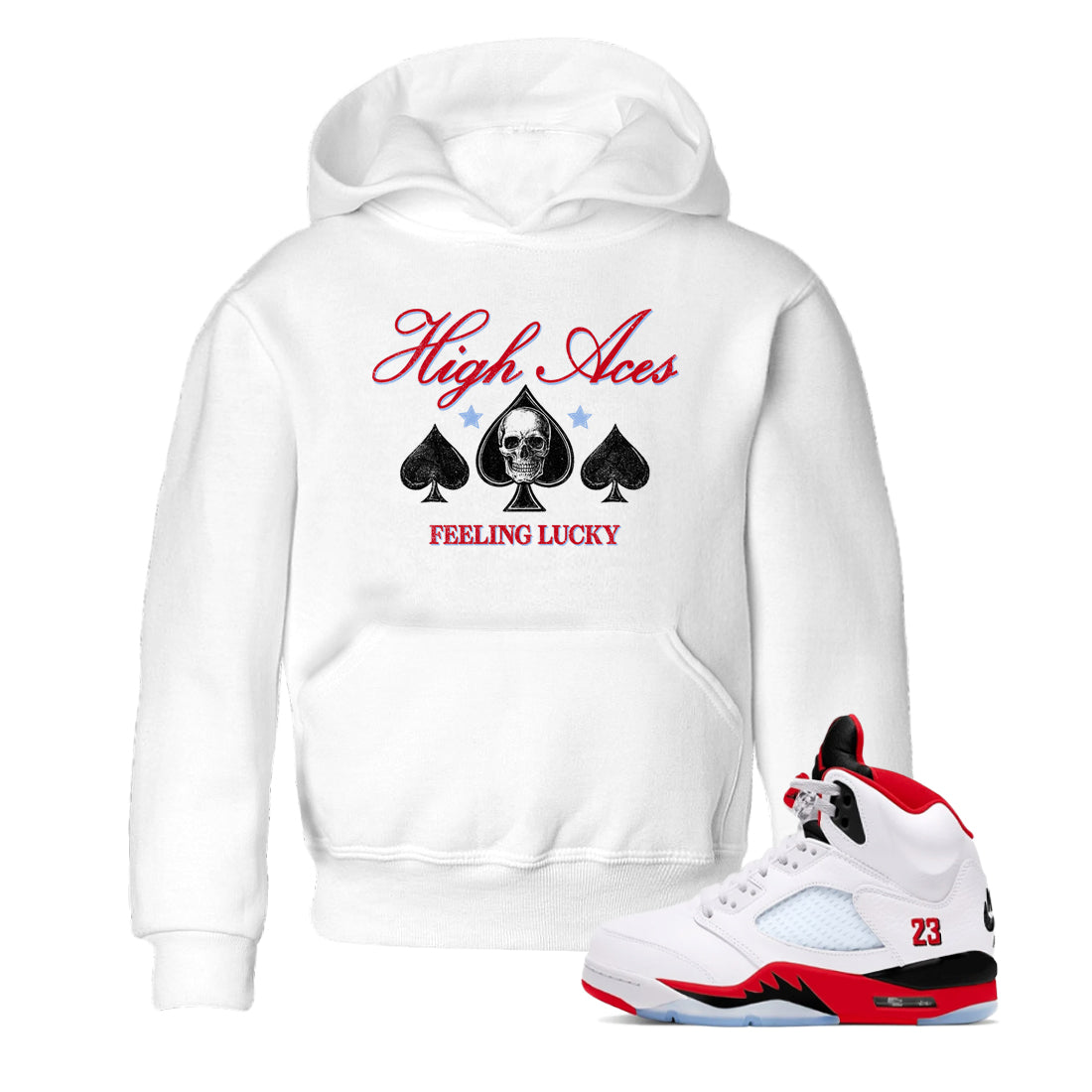 Sneaker match tees – Sneaker Tees To Match Air Jordan 5 Fire Red Shoes – High Aces Kids T-Shirt White 1