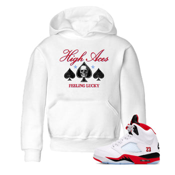 Sneaker match tees – Sneaker Tees To Match Air Jordan 5 Fire Red Shoes – High Aces Kids T-Shirt White 1