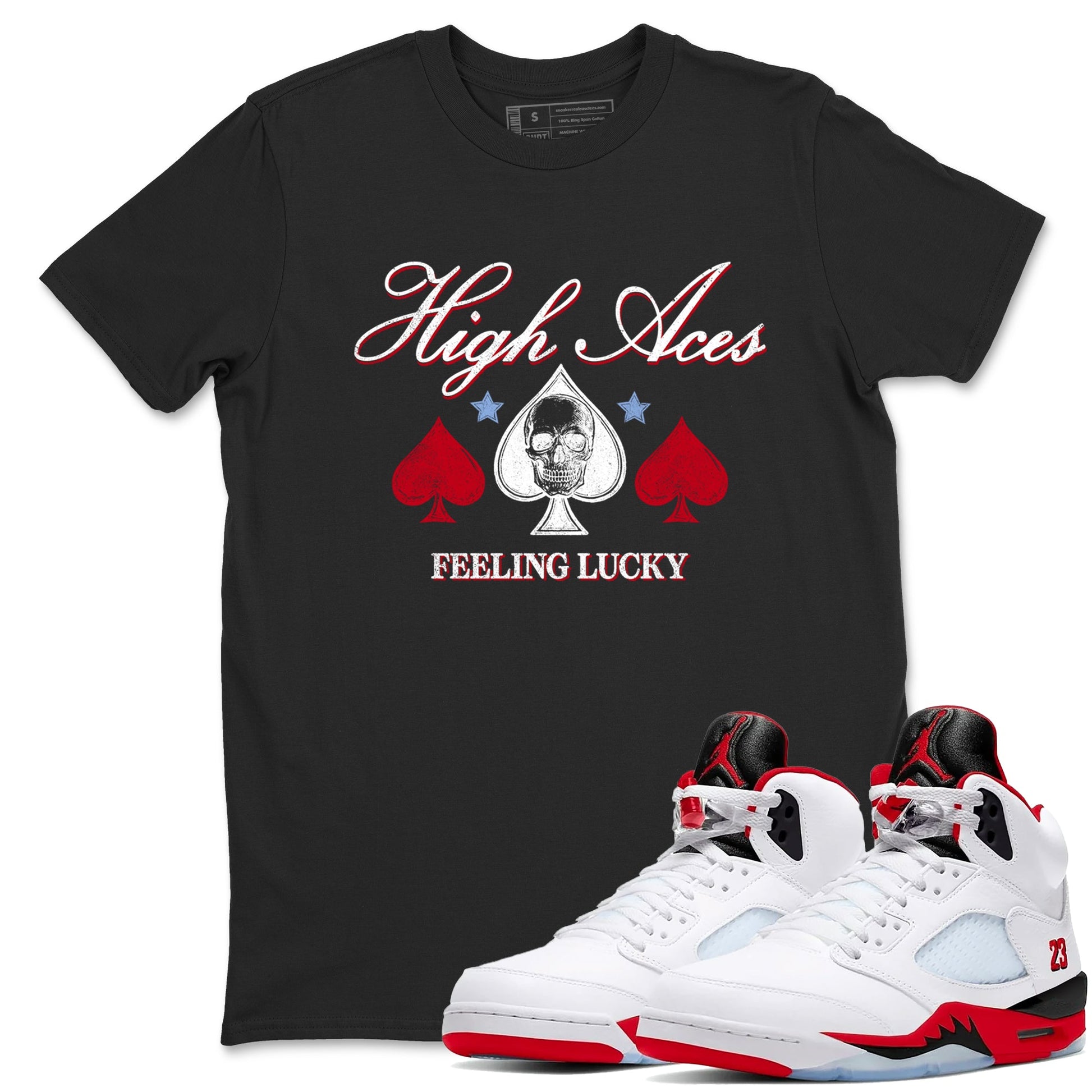 Sneaker match tees – Sneaker Tees To Match Air Jordan 5 Fire Red Shoes – High Aces Tee Black 1