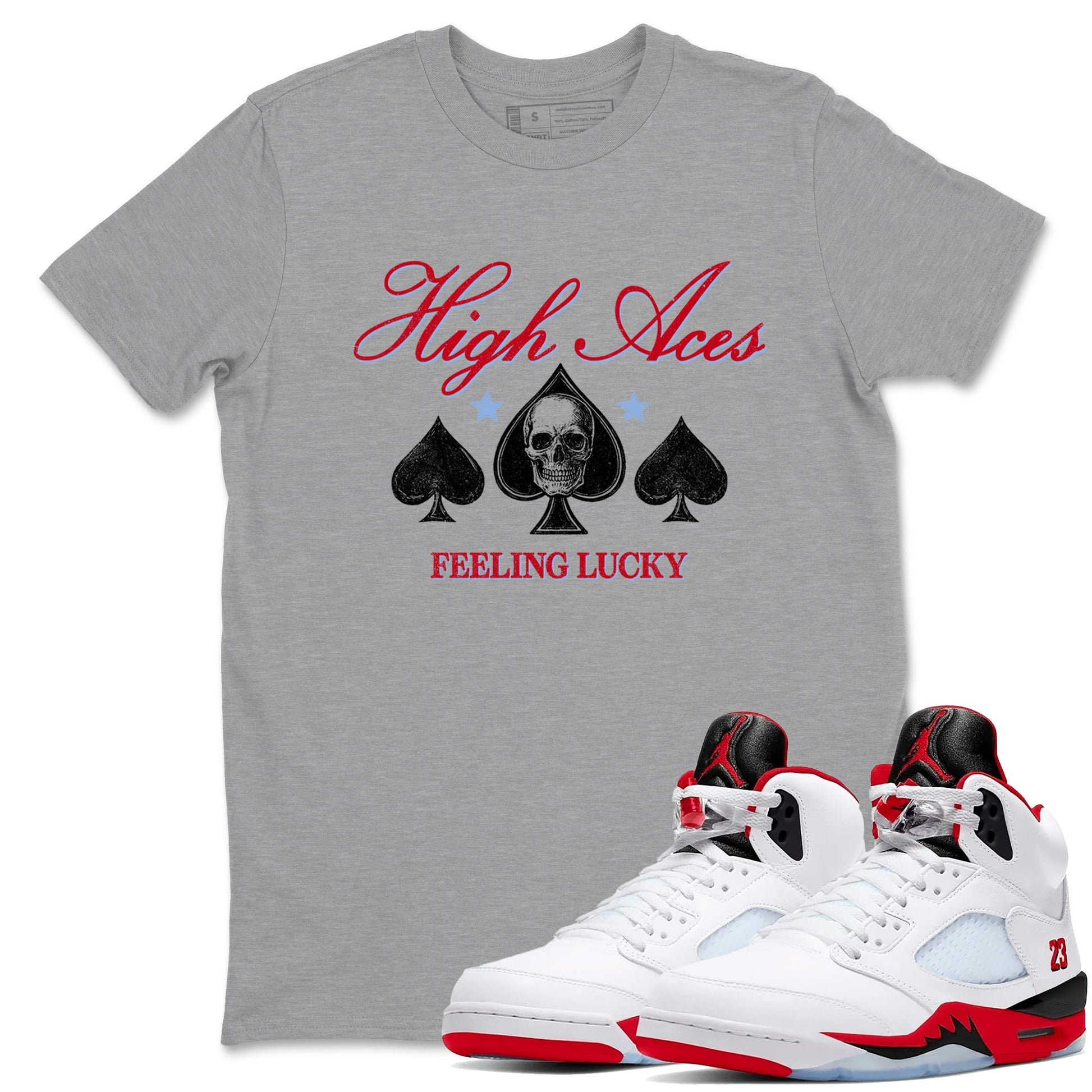 Sneaker match tees – Sneaker Tees To Match Air Jordan 5 Fire Red Shoes – High Aces Tee Heather Grey 1
