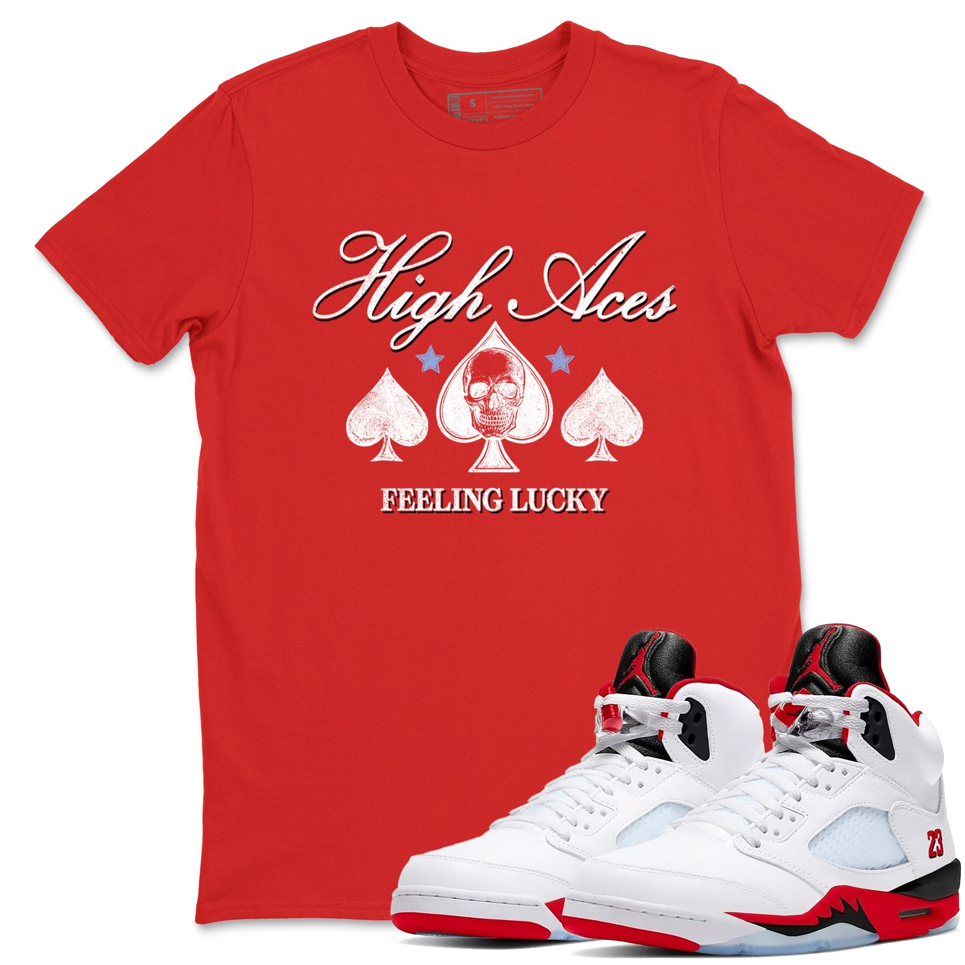 Sneaker match tees – Sneaker Tees To Match Air Jordan 5 Fire Red Shoes – High Aces Tee Red 1