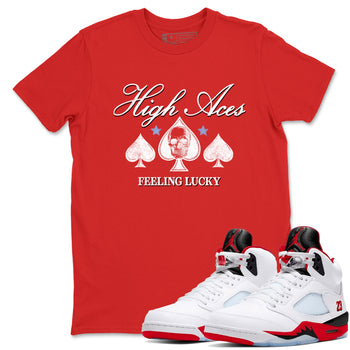 Sneaker match tees – Sneaker Tees To Match Air Jordan 5 Fire Red Shoes – High Aces Tee Red 1
