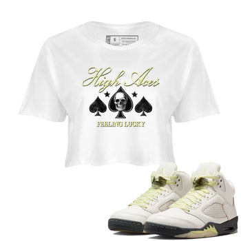 Sneaker match tees – Sneaker Tees To Match Air Jordan 5 Luminous Green Shoes – High Aces Crop T-Shirt White 1