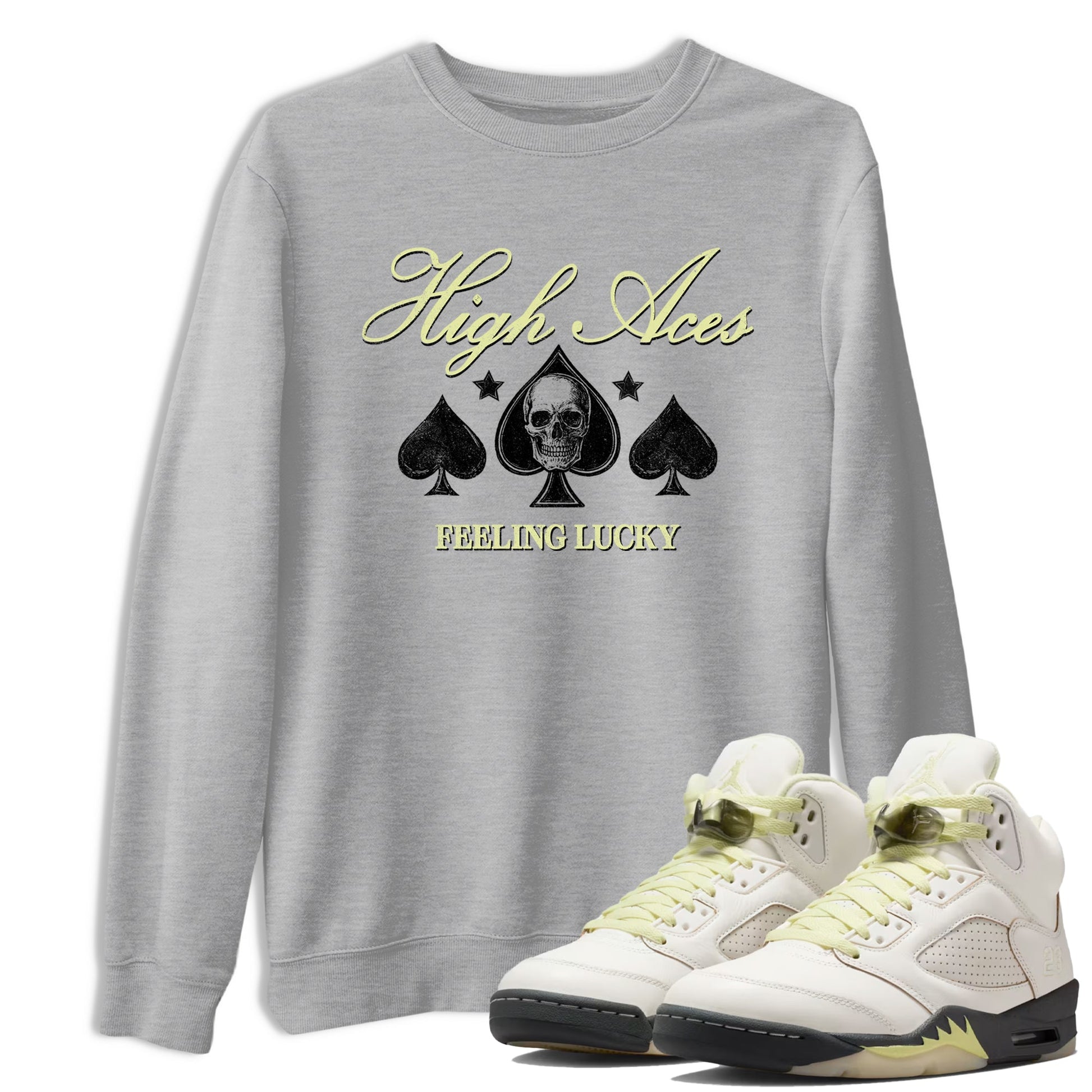 Sneaker match tees – Sneaker Tees To Match Air Jordan 5 Luminous Green Shoes – High Aces Tee Heather Grey 1