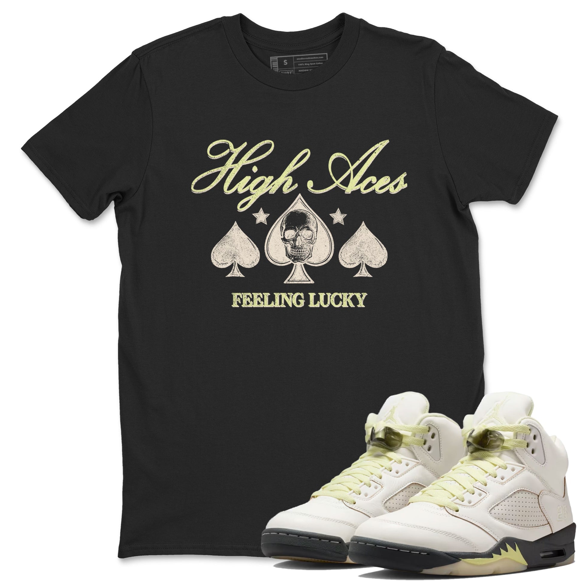 Sneaker match tees – Sneaker Tees To Match Air Jordan 5 Luminous Green Shoes – High Aces Tee Black 1