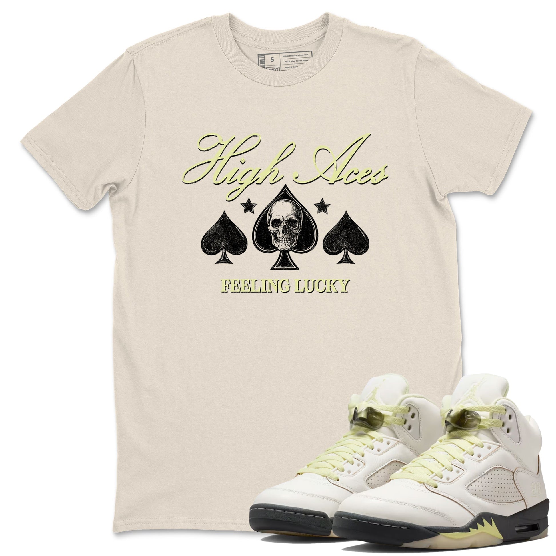 Sneaker match tees – Sneaker Tees To Match Air Jordan 5 Luminous Green Shoes – High Aces Tee Natural 1