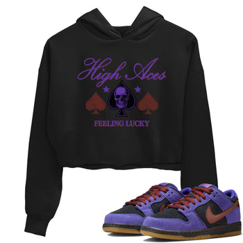Sneaker match tees – Sneaker Threads To Match Dunk Low Persian Violet Shoes – High Aces Crop T-Shirt Black 1