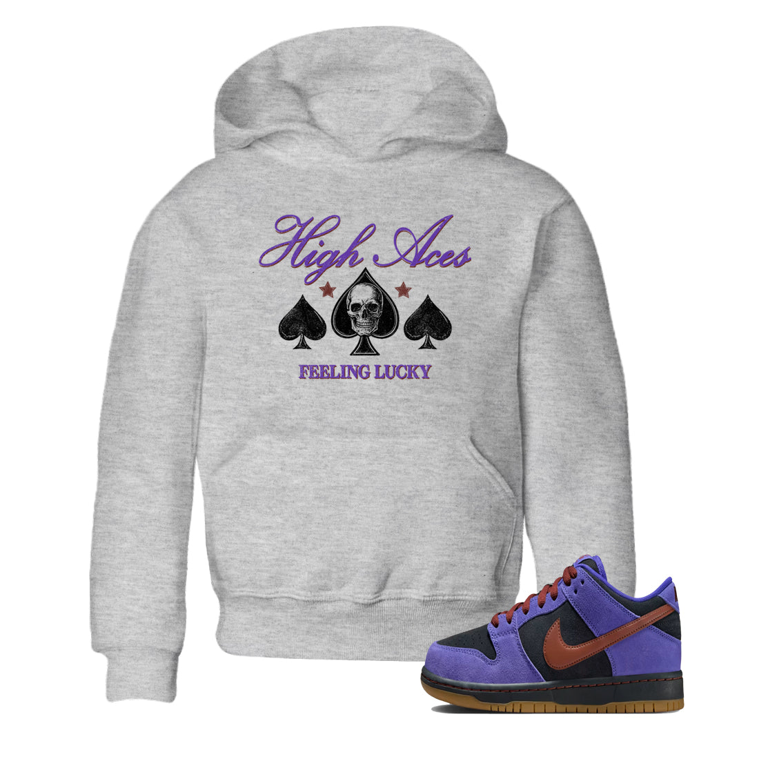 Sneaker match tees – Sneaker Threads To Match Dunk Low Persian Violet Shoes – High Aces Kids T-Shirt Heather Grey 1