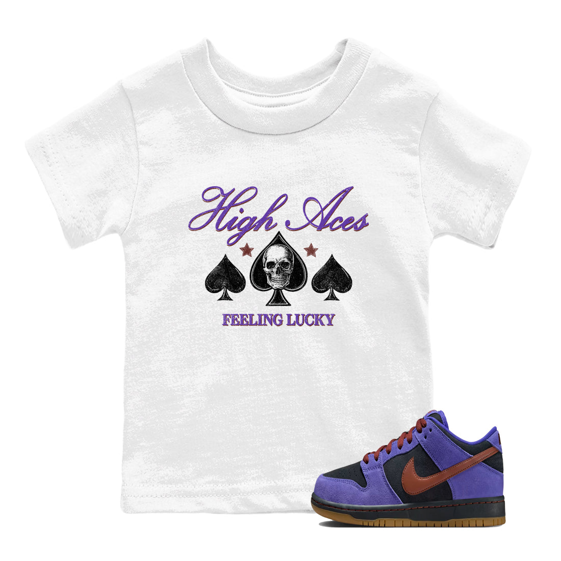 Sneaker match tees – Sneaker Threads To Match Dunk Low Persian Violet Shoes – High Aces Kids T-Shirt White 1