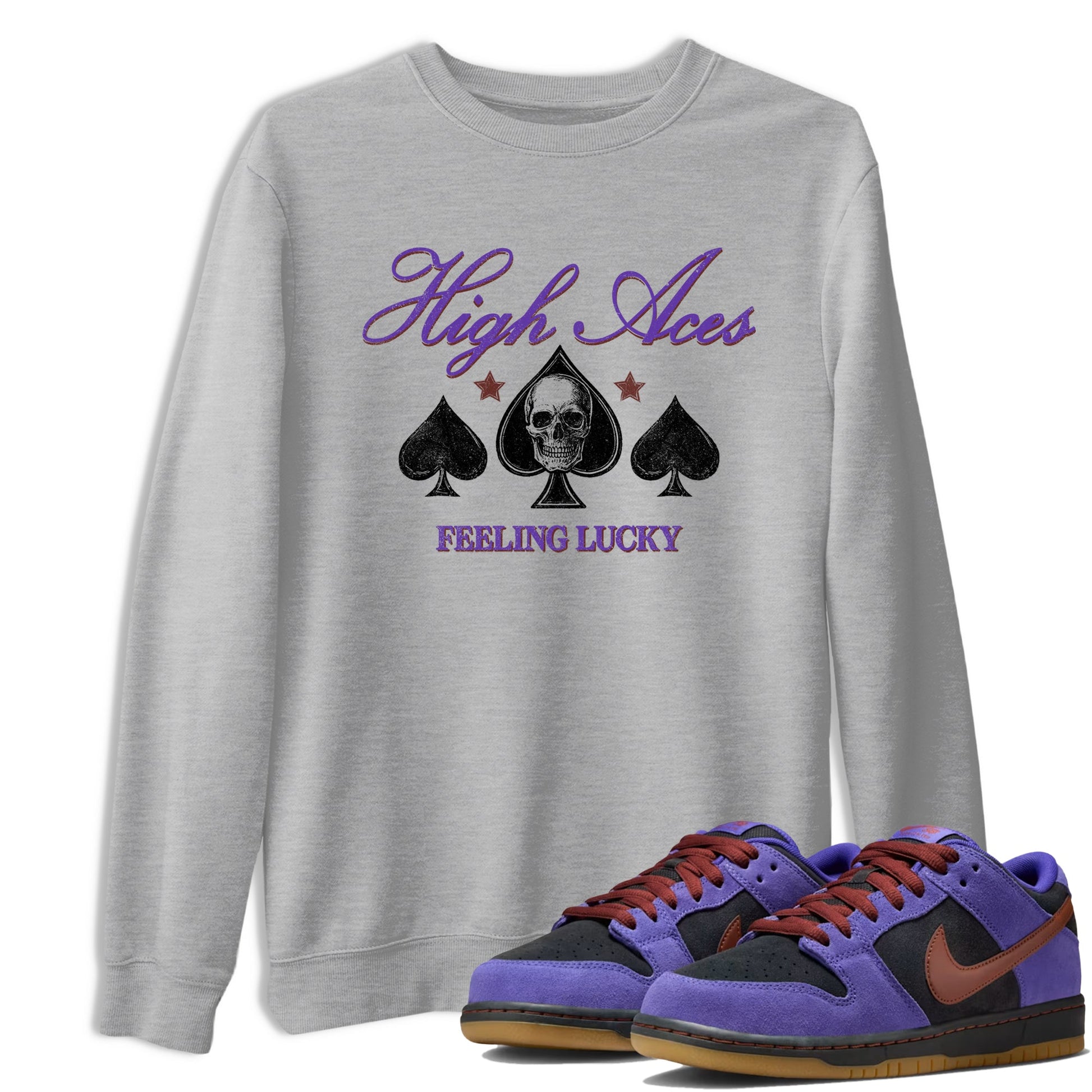 Sneaker match tees – Sneaker Threads To Match Dunk Low Persian Violet Shoes – High Aces Tee Heather Grey 1