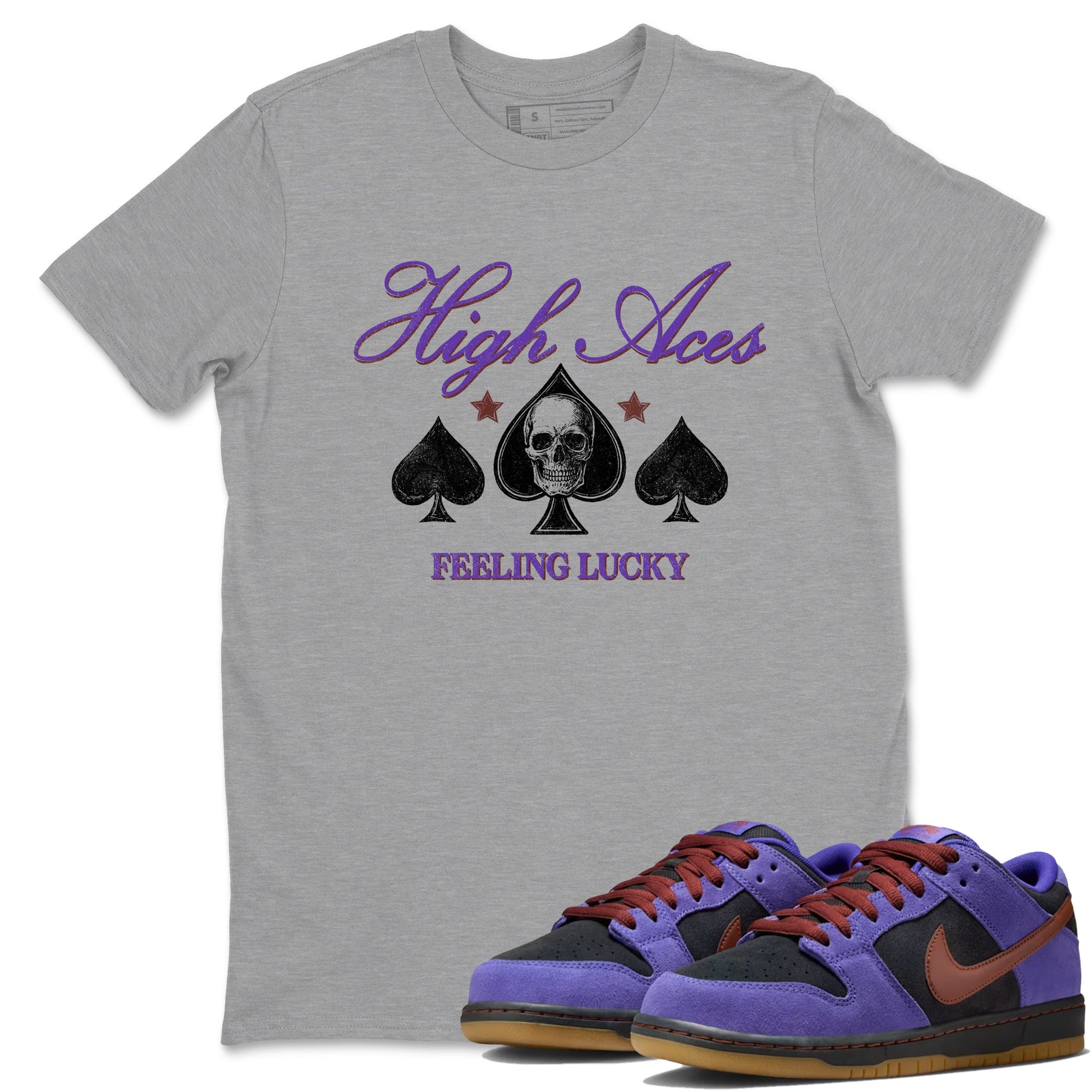 Sneaker match tees – Sneaker Threads To Match Dunk Low Persian Violet Shoes – High Aces Tee Heather Grey 1