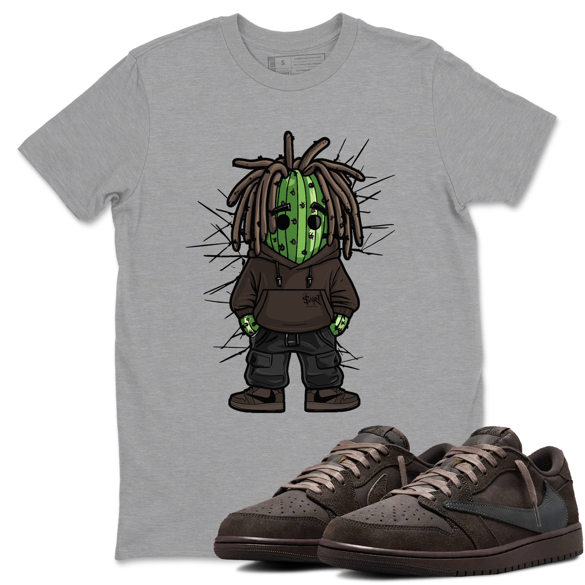 AJ1 Travis Scott Velvet Brown and Dark Mocha shirts to match jordans Hip Hop Cactus sneaker match tees 1s Travis Scott Velvet Brown match shoes to clothes SNRT Sneaker Tees unisex cotton Heather Grey 1 shirts