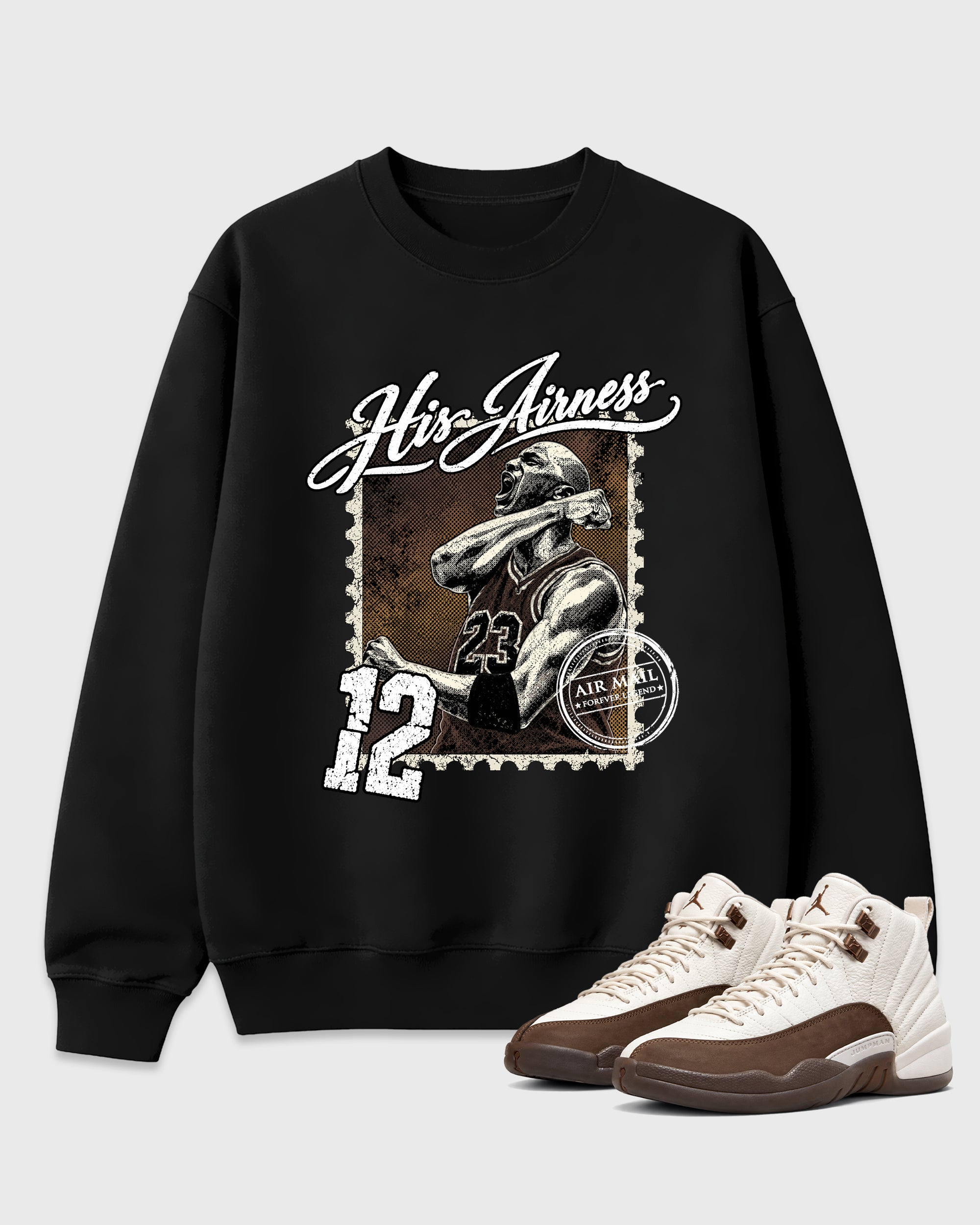 His Airness Graphic T-Shirt featuring original streetwear artwork designed to match the Air Jordan 12 Fireside. Black 1 Graphic Tee.