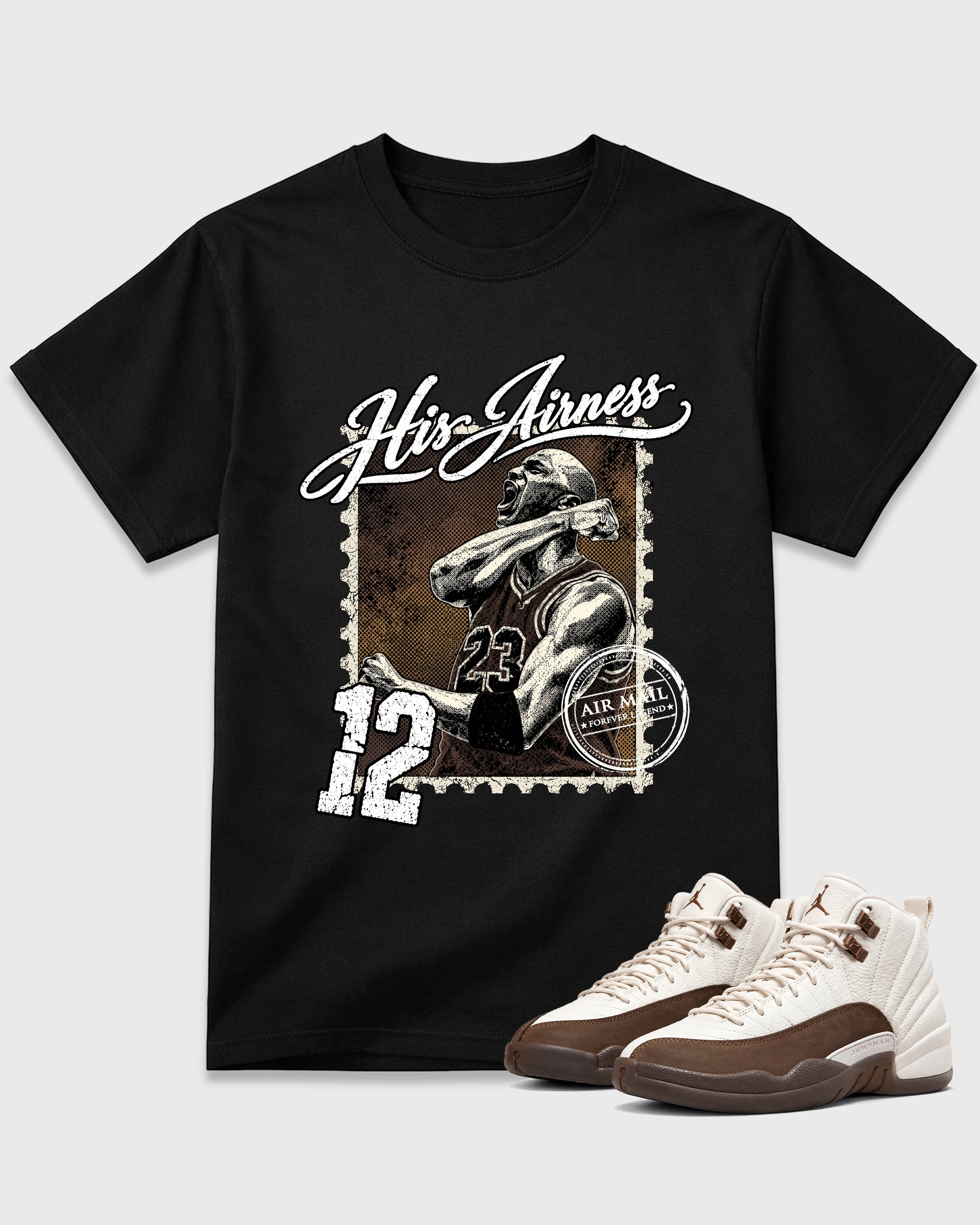 His Airness Graphic T-Shirt featuring original streetwear artwork designed to match the Air Jordan 12 Fireside. Black 1 Graphic T-Shirt.