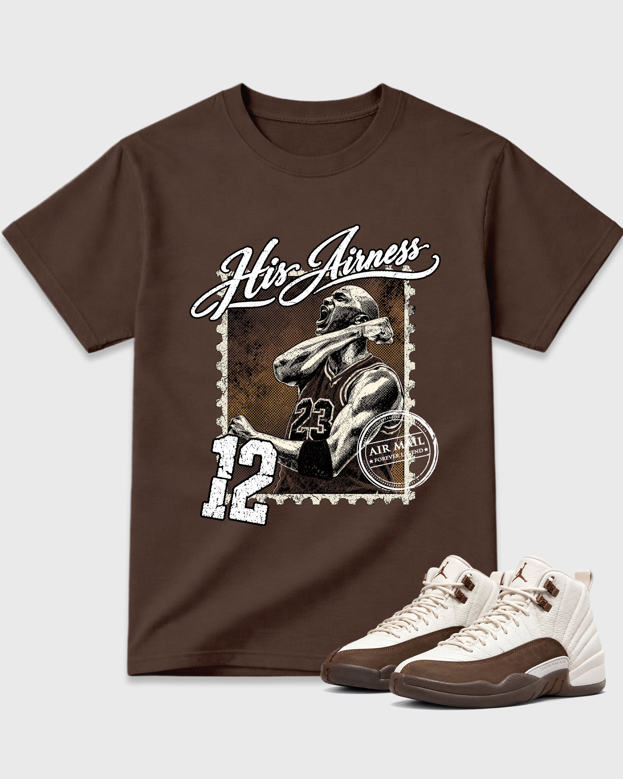 His Airness Graphic T-Shirt featuring original streetwear artwork designed to match the Air Jordan 12 Fireside. Dark Chocolate 1 Graphic T-Shirt.