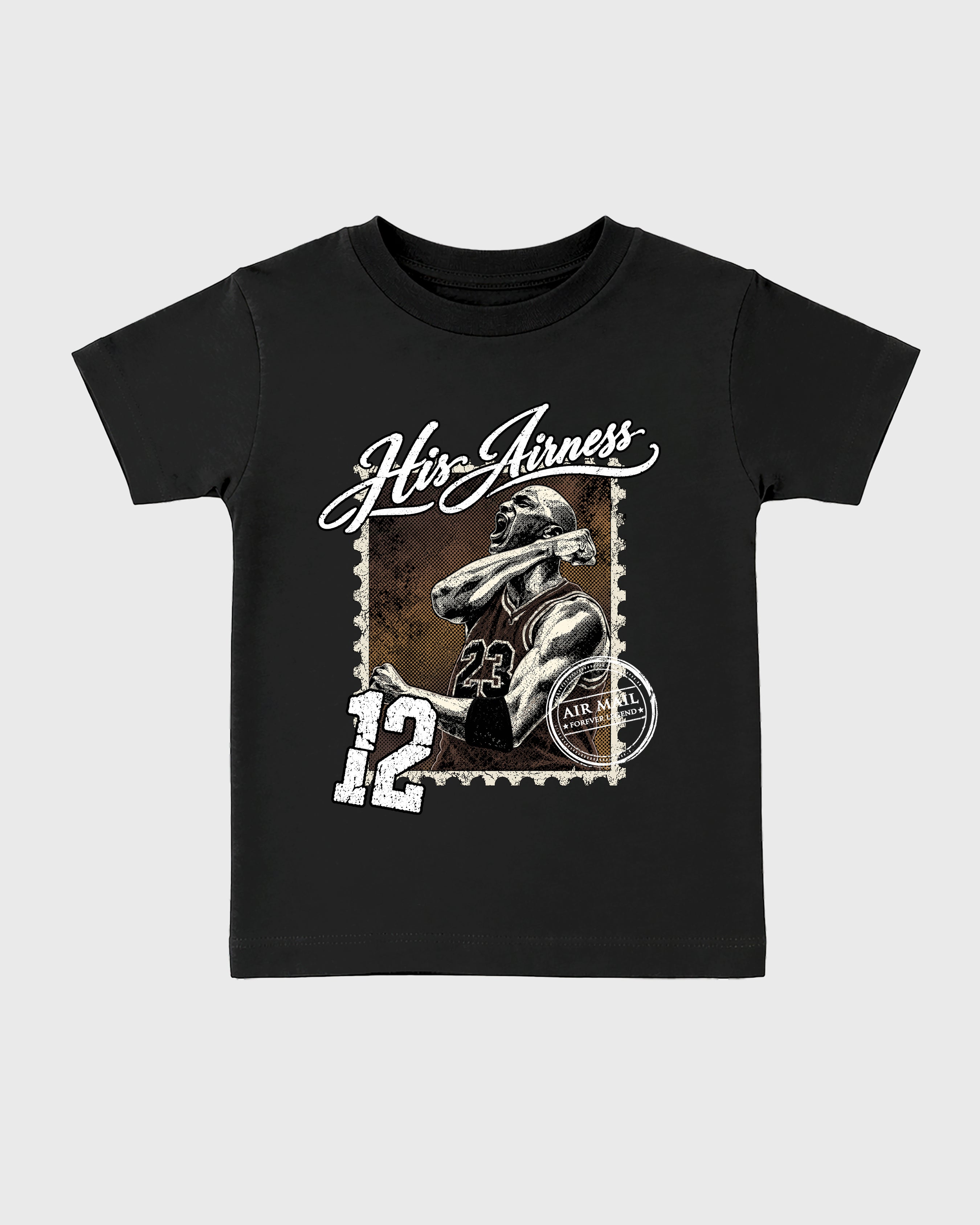 His Airness Baby & Kids Graphic T-Shirt featuring original artwork designed to match the Air Jordan 12 Fireside. Black 2 Kids Graphic Tee.