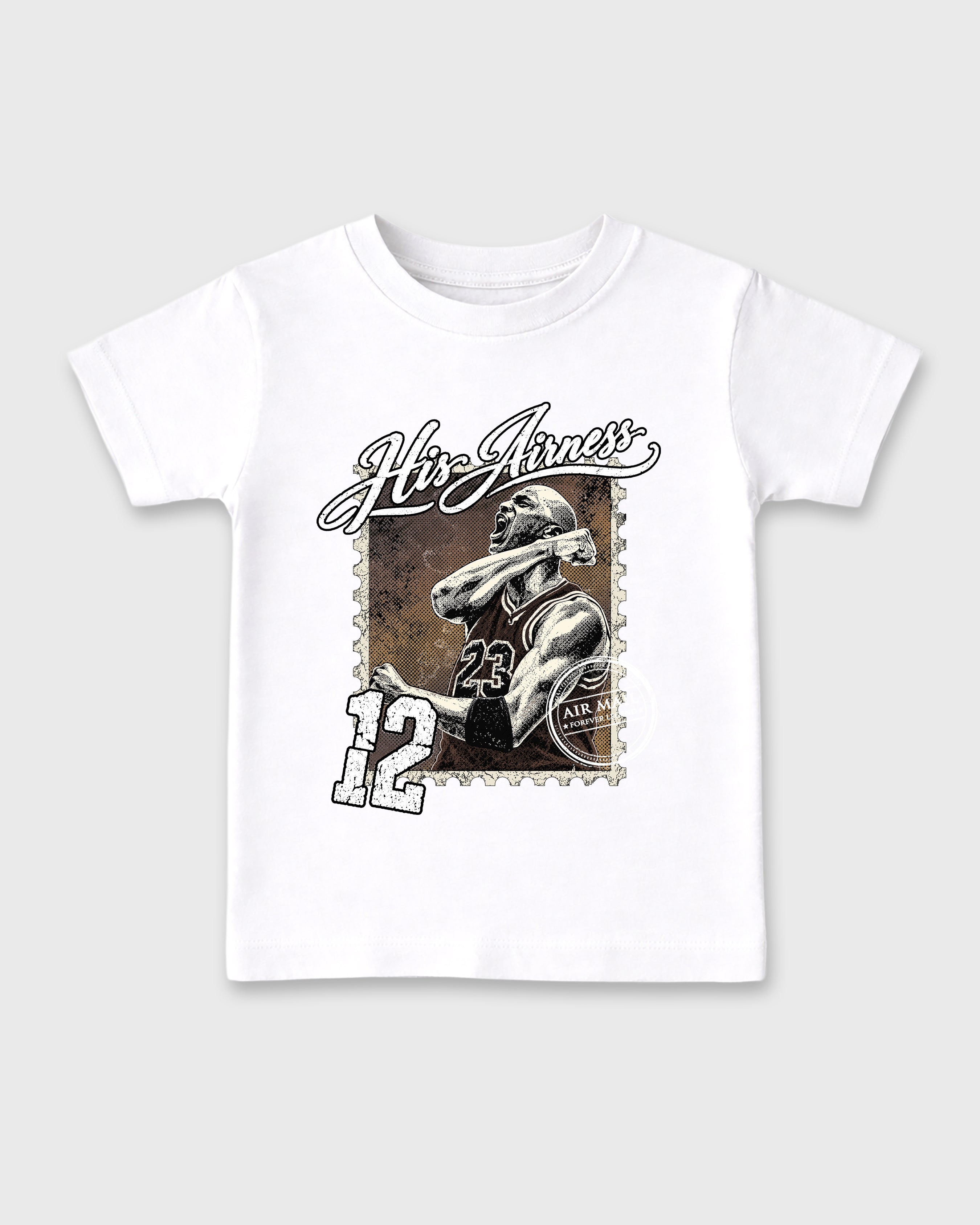His Airness Baby & Kids Graphic T-Shirt featuring original artwork designed to match the Air Jordan 12 Fireside. White 2 Kids Graphic Tee.