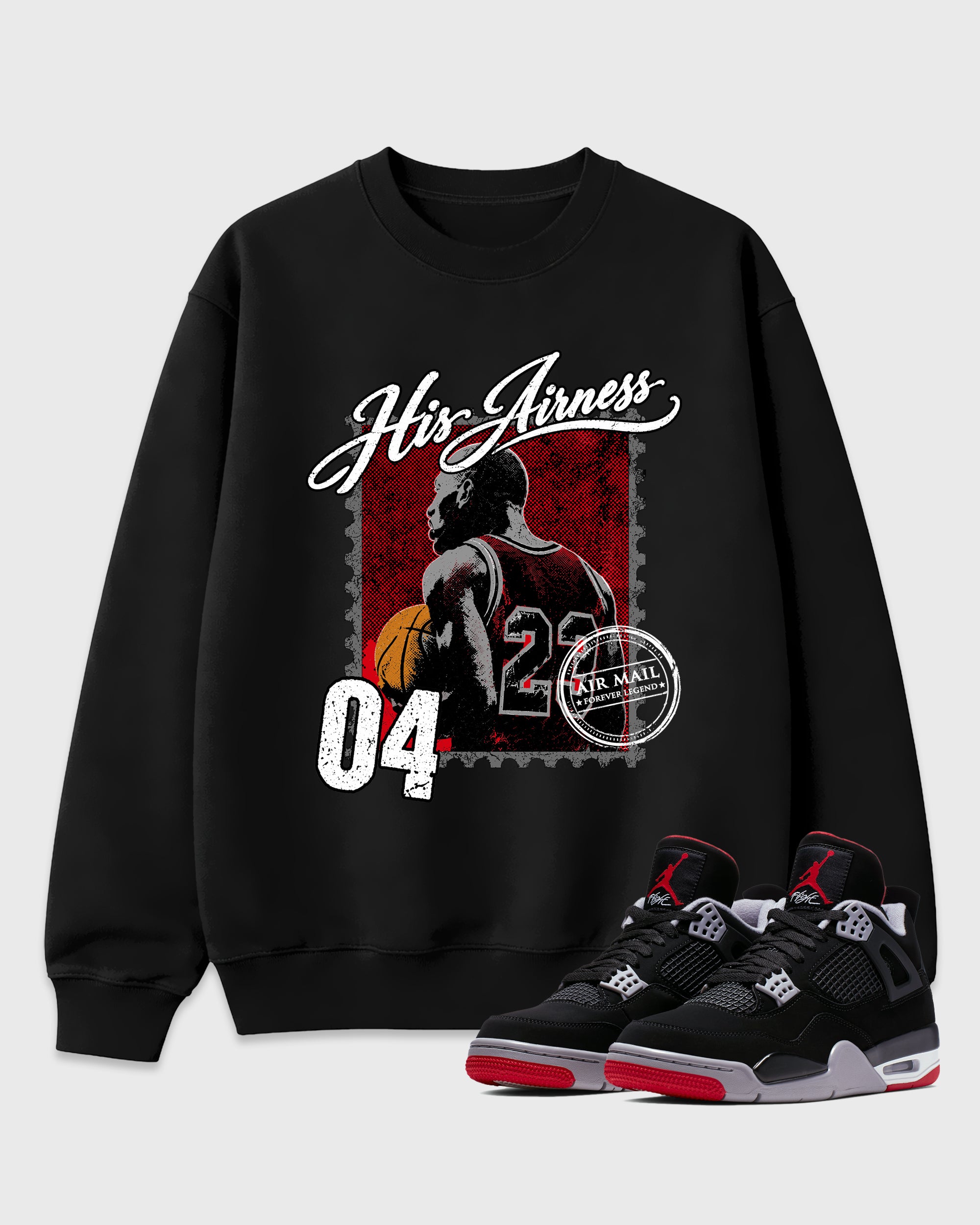His Airness Graphic T-Shirt featuring original streetwear artwork designed to match the Air Jordan 4 Bred. Black 1 Graphic Tee.