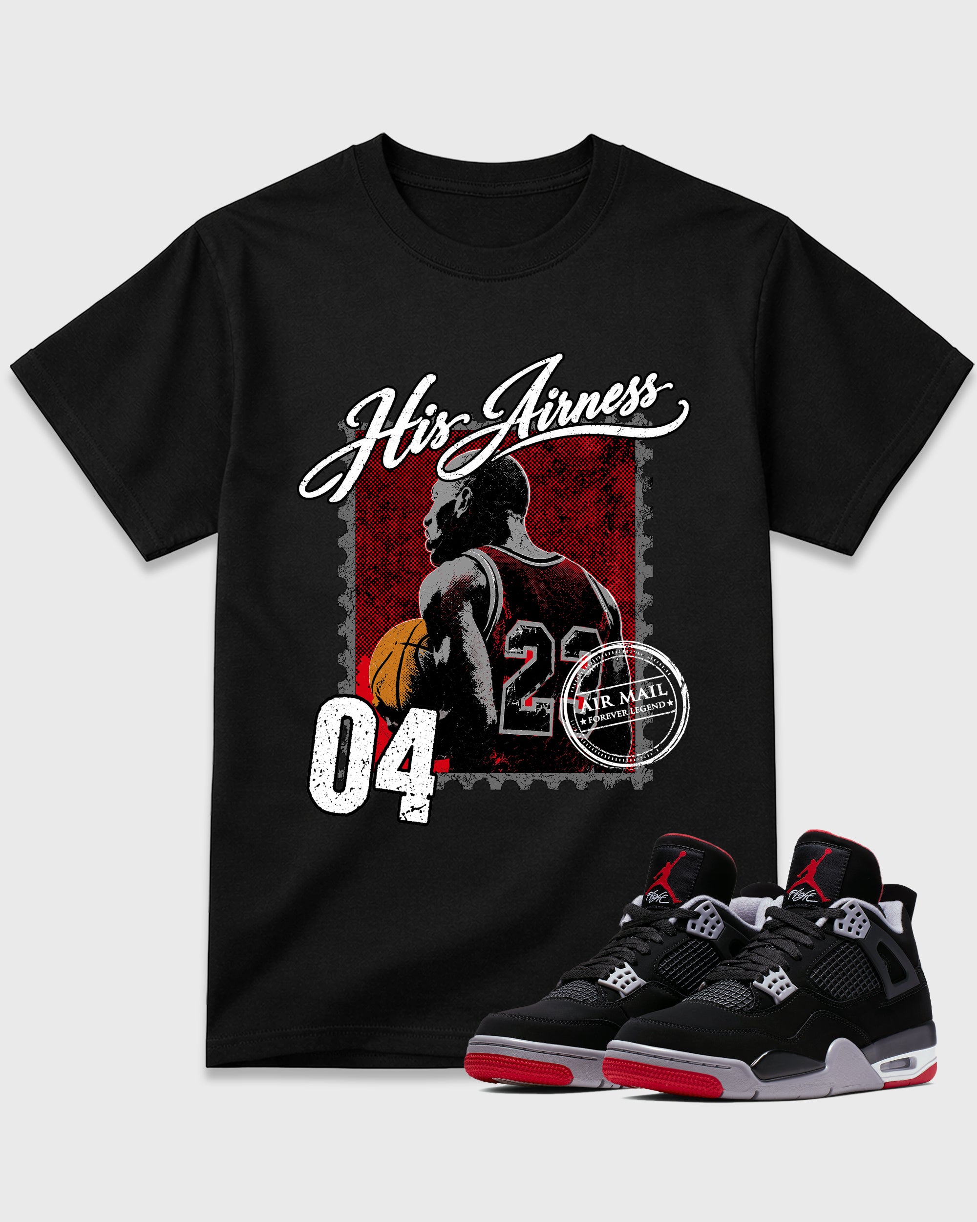 His Airness Graphic T-Shirt featuring original streetwear artwork designed to match the Air Jordan 4 Bred. Black 1 Graphic T-Shirt.