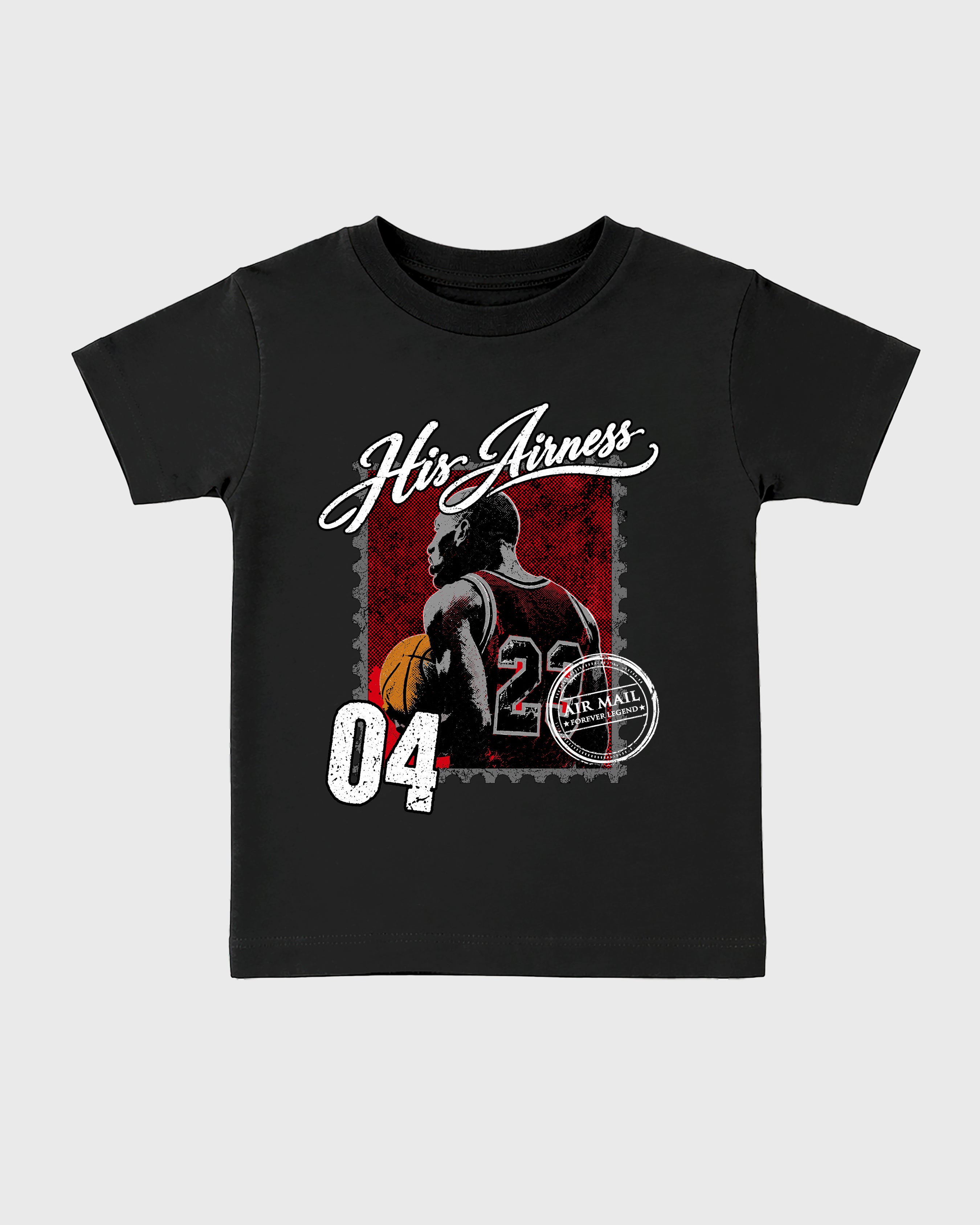 His Airness Baby & Kids Graphic T-Shirt featuring original artwork designed to match the Air Jordan 4 Bred. Black 2 Kids Graphic Tee.