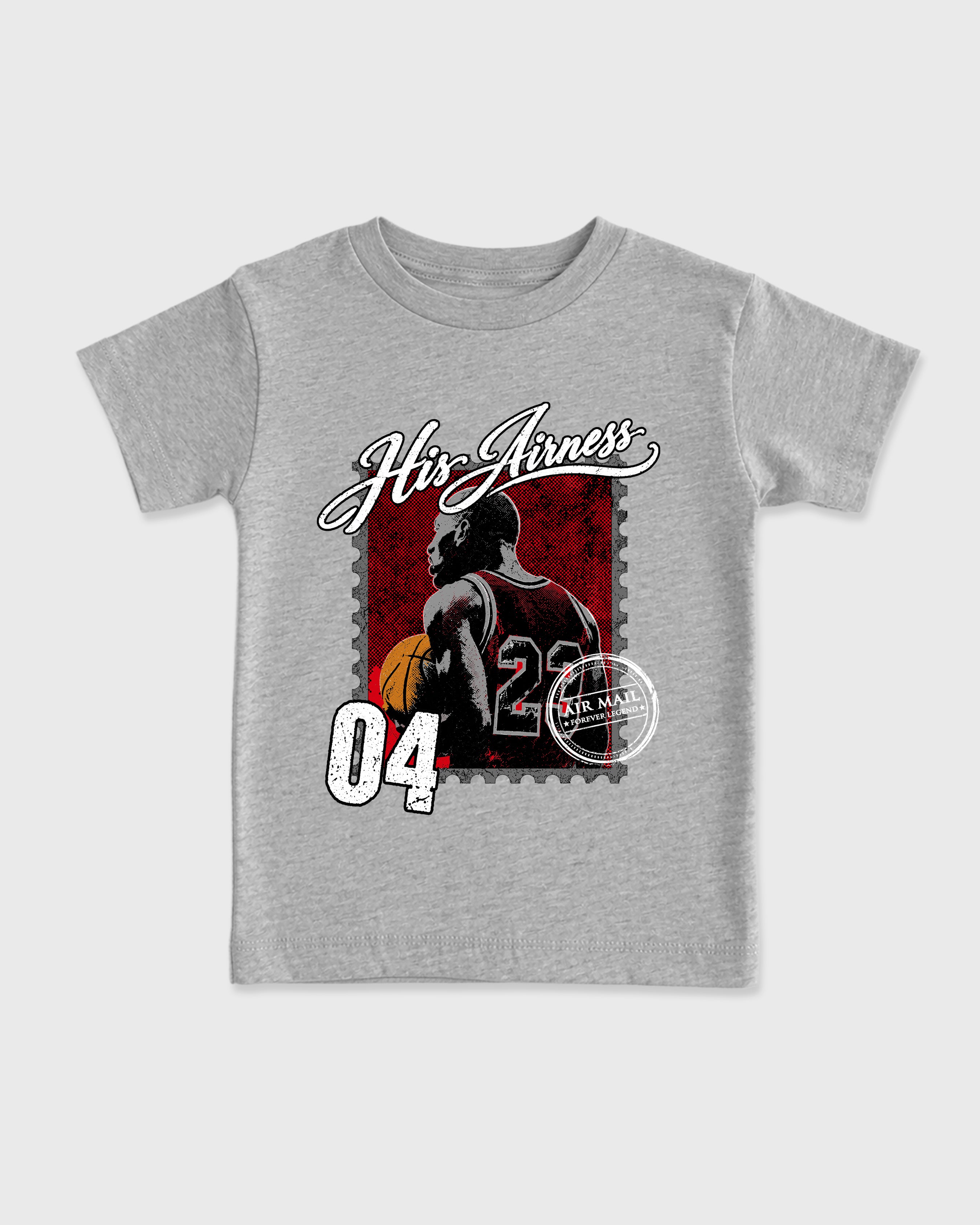 His Airness Baby & Kids Graphic T-Shirt featuring original artwork designed to match the Air Jordan 4 Bred. Heather Grey 2 Kids Graphic Tee.