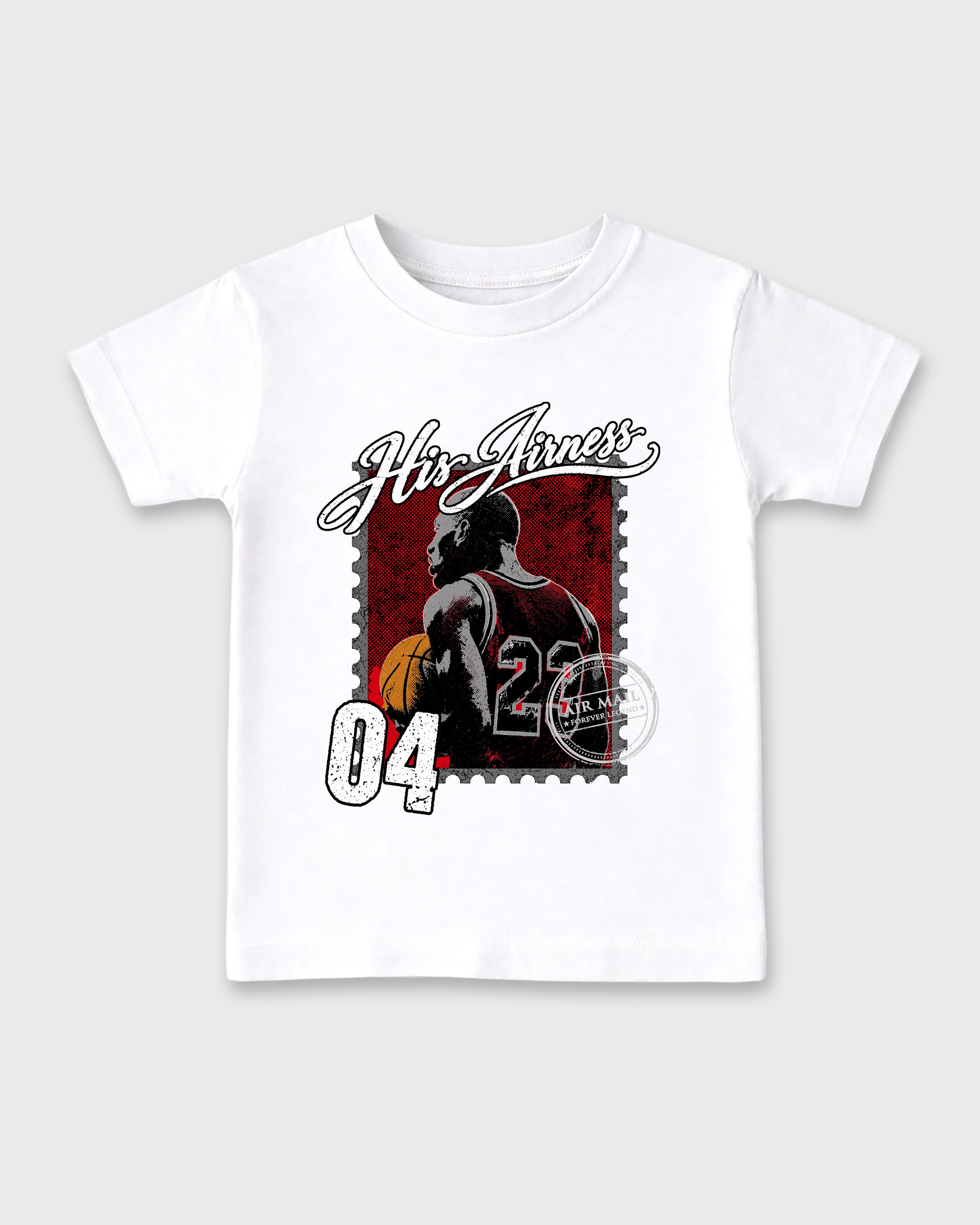 His Airness Baby & Kids Graphic T-Shirt featuring original artwork designed to match the Air Jordan 4 Bred. White 2 Kids Graphic Tee.