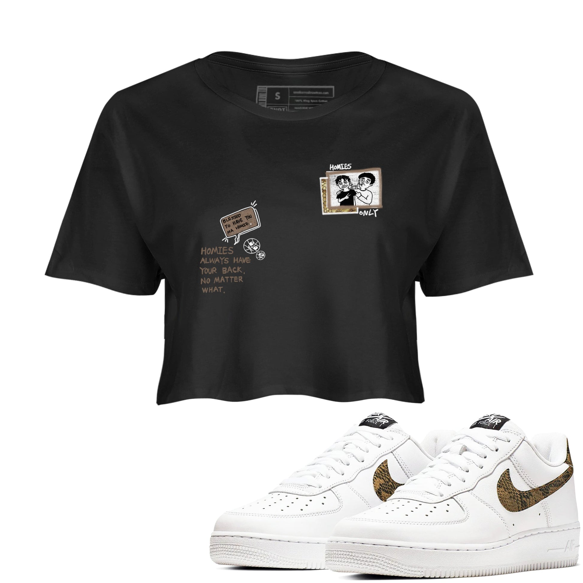 Air Force 1 Ivory Snake shirt to match jordans Homies Only sneaker tees Air Force 1 Ivory Snake SNRT Sneaker Release Tees Black 1 crop length shirt