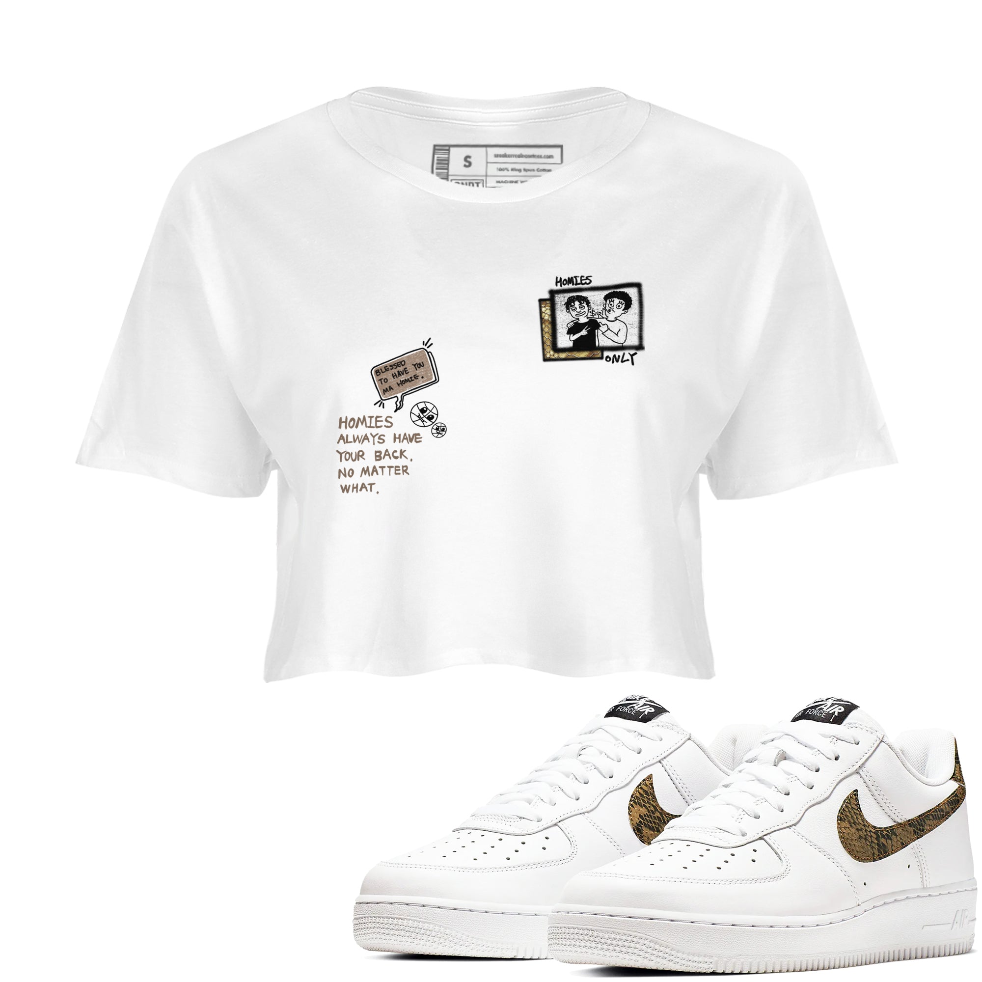 Air Force 1 Ivory Snake shirt to match jordans Homies Only sneaker tees Air Force 1 Ivory Snake SNRT Sneaker Release Tees White 1 crop length shirt