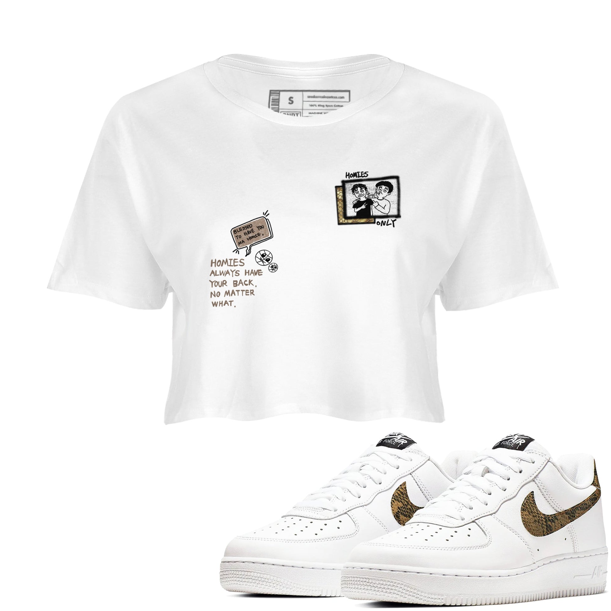 Air Force 1 Ivory Snake shirt to match jordans Homies Only sneaker tees Air Force 1 Ivory Snake SNRT Sneaker Release Tees White 1 crop length shirt