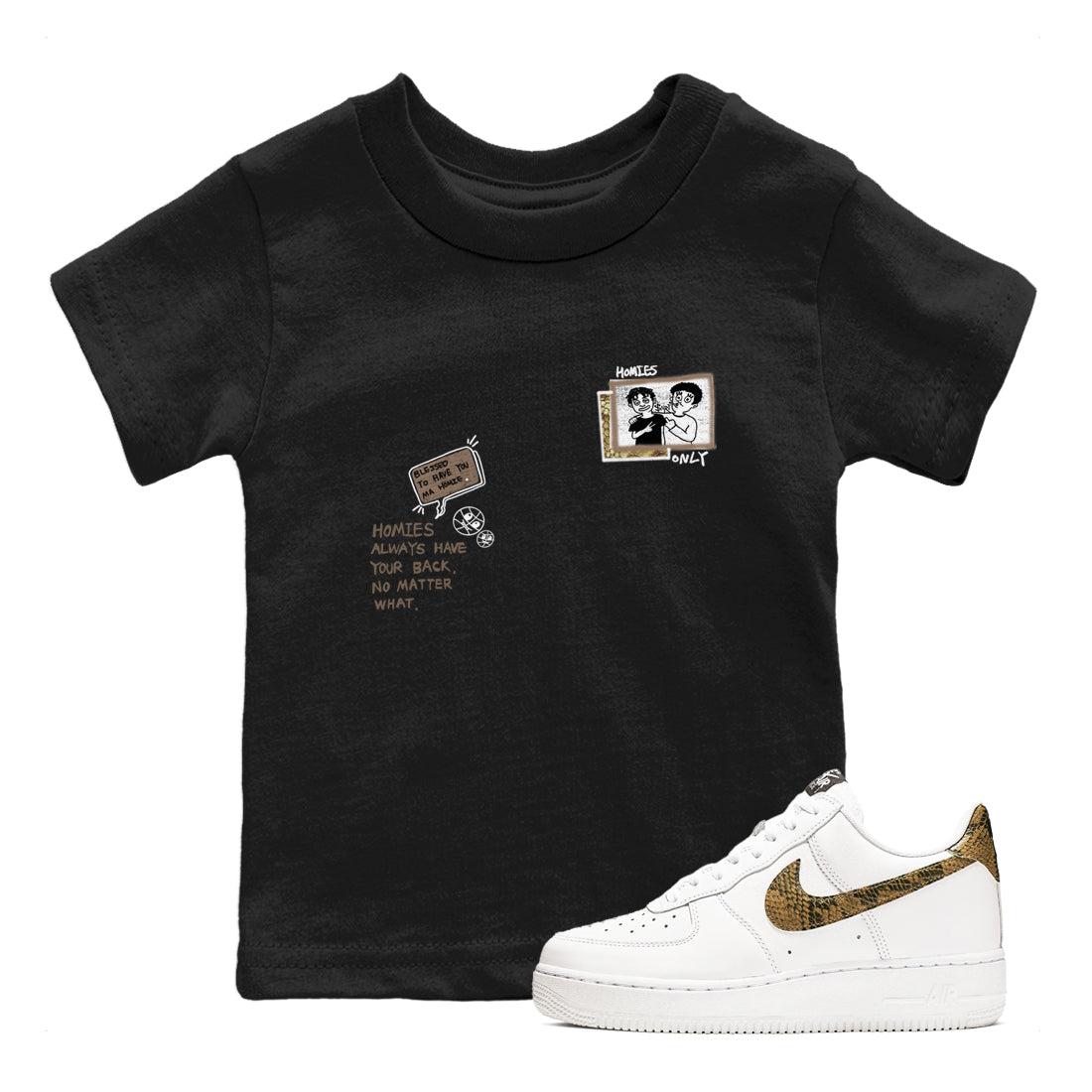 Air Force 1 Ivory Snake shirt to match jordans Homies Only sneaker tees Air Force 1 Ivory Snake SNRT sneaker release tees baby toddler Black 1 cotton Shirt