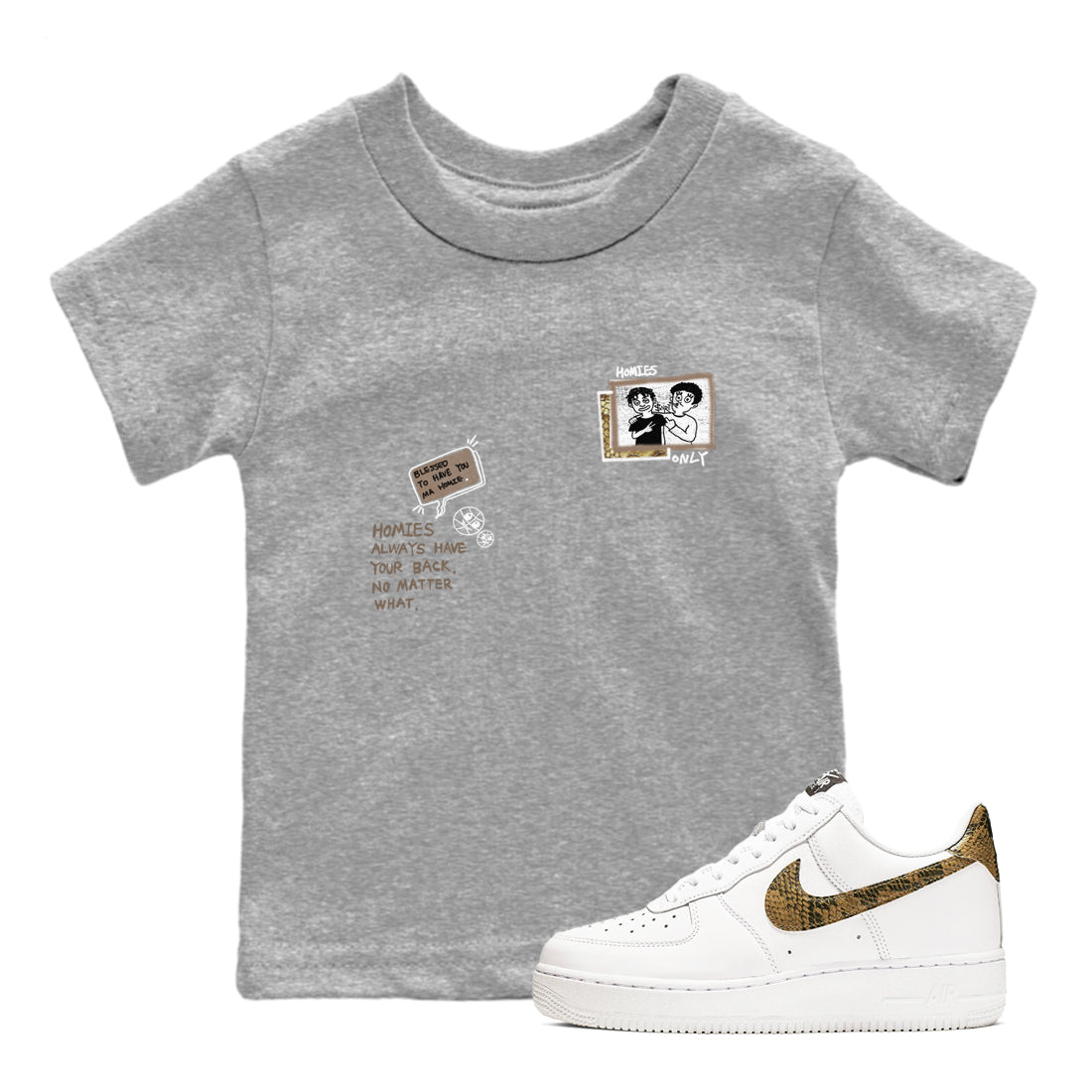 Air Force 1 Ivory Snake shirt to match jordans Homies Only sneaker tees Air Force 1 Ivory Snake SNRT sneaker release tees baby toddler Heather Grey 1 cotton Shirt