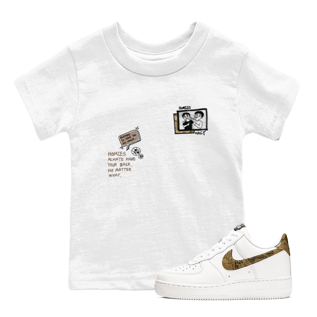 Air Force 1 Ivory Snake shirt to match jordans Homies Only sneaker tees Air Force 1 Ivory Snake SNRT sneaker release tees baby toddler White 1 cotton Shirt