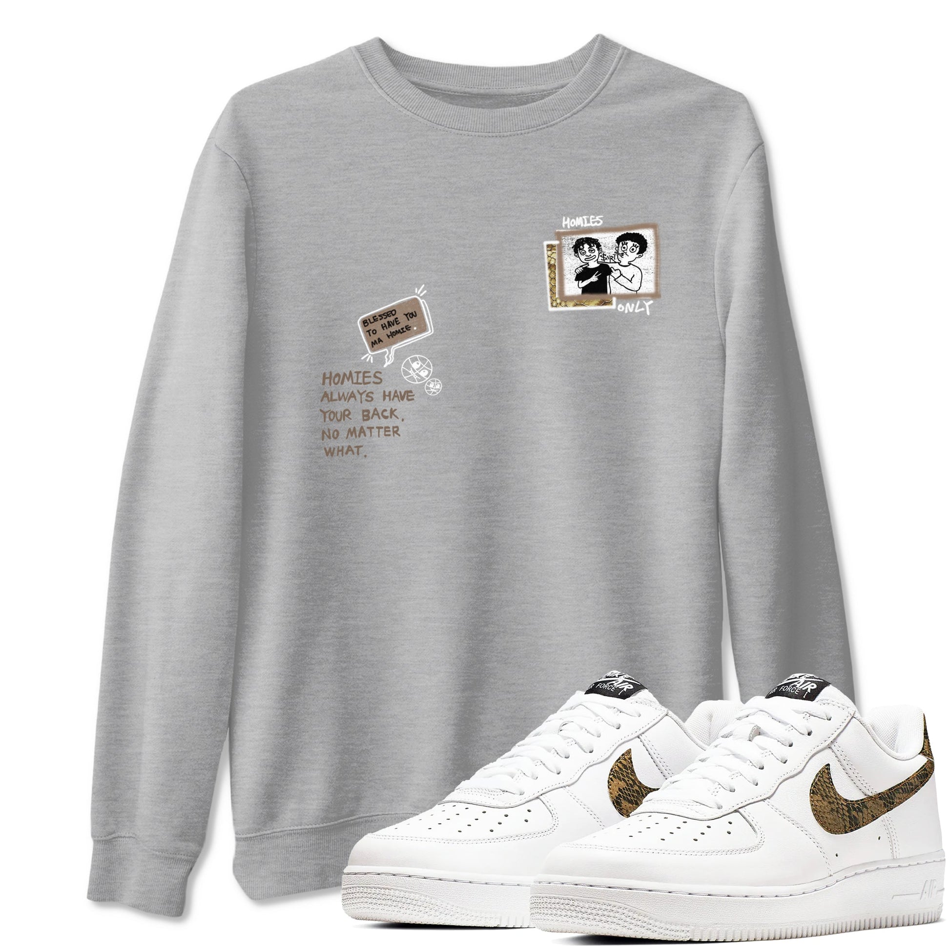 Air Force 1 Ivory Snake shirt to match jordans Homies Only sneaker tees Air Force 1 Ivory Snake SNRT Sneaker Release Tees unisex cotton Heather Grey 1 crew neck shirt