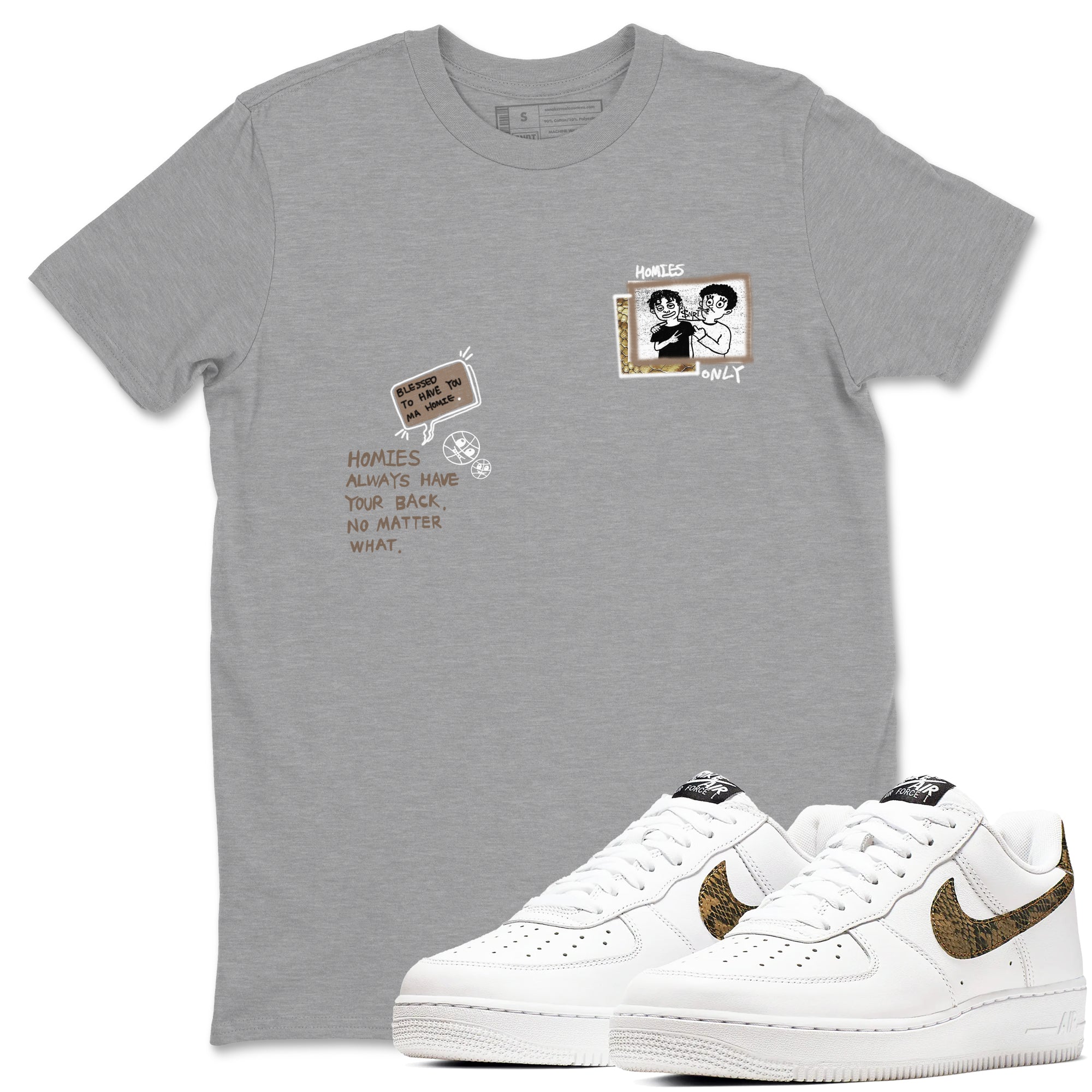 Air Force 1 Ivory Snake shirt to match jordans Homies Only sneaker tees Air Force 1 Ivory Snake SNRT Sneaker Release Tees unisex cotton Heather Grey 1 crew neck shirt