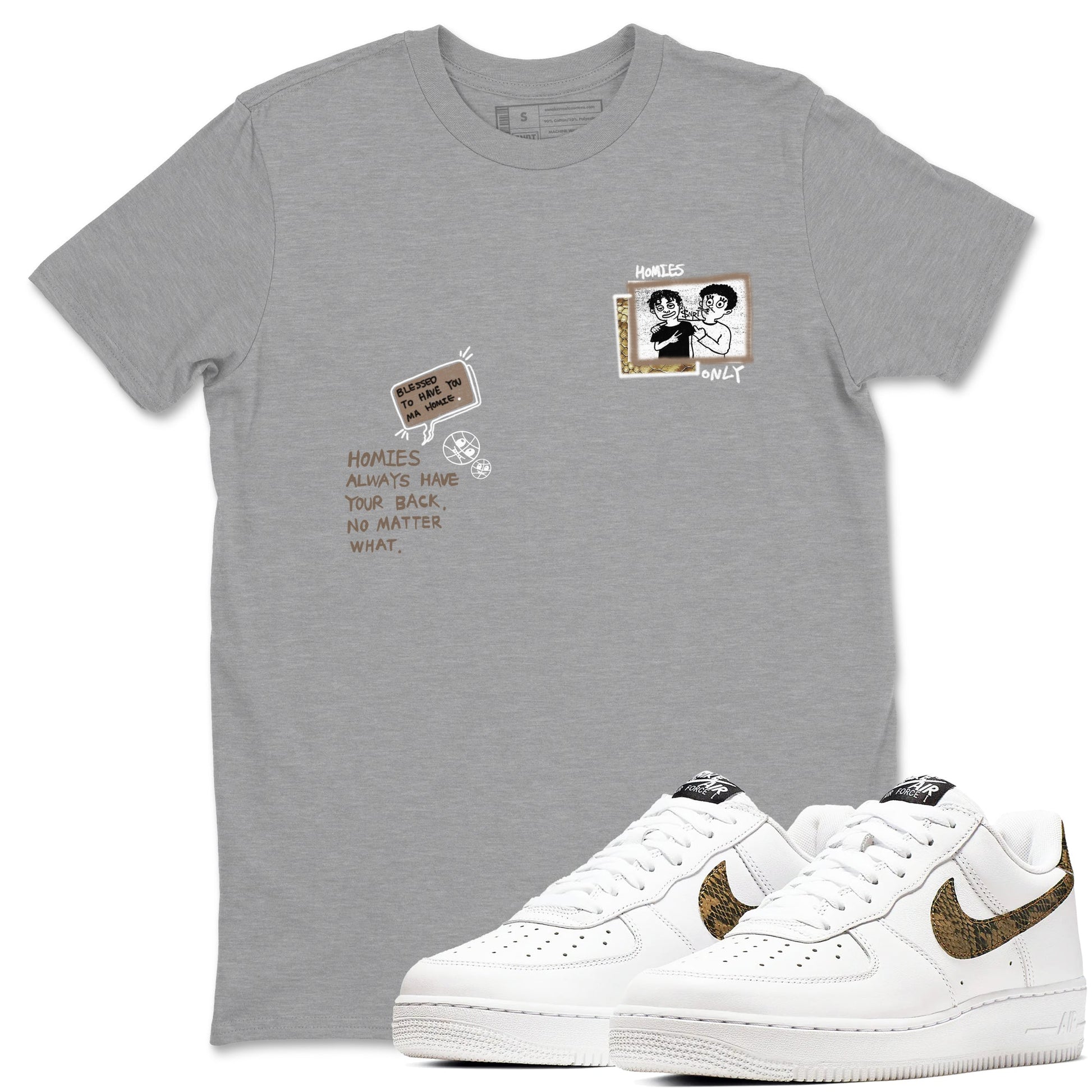 Air Force 1 Ivory Snake shirt to match jordans Homies Only sneaker tees Air Force 1 Ivory Snake SNRT Sneaker Release Tees unisex cotton Heather Grey 1 crew neck shirt
