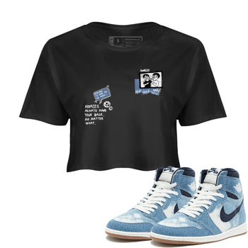 1s Denim shirts to match jordans Homies Only sneaker match tees Air Jordan 1 Denim SNRT Sneaker Tees streetwear brand Black 1 crop tee