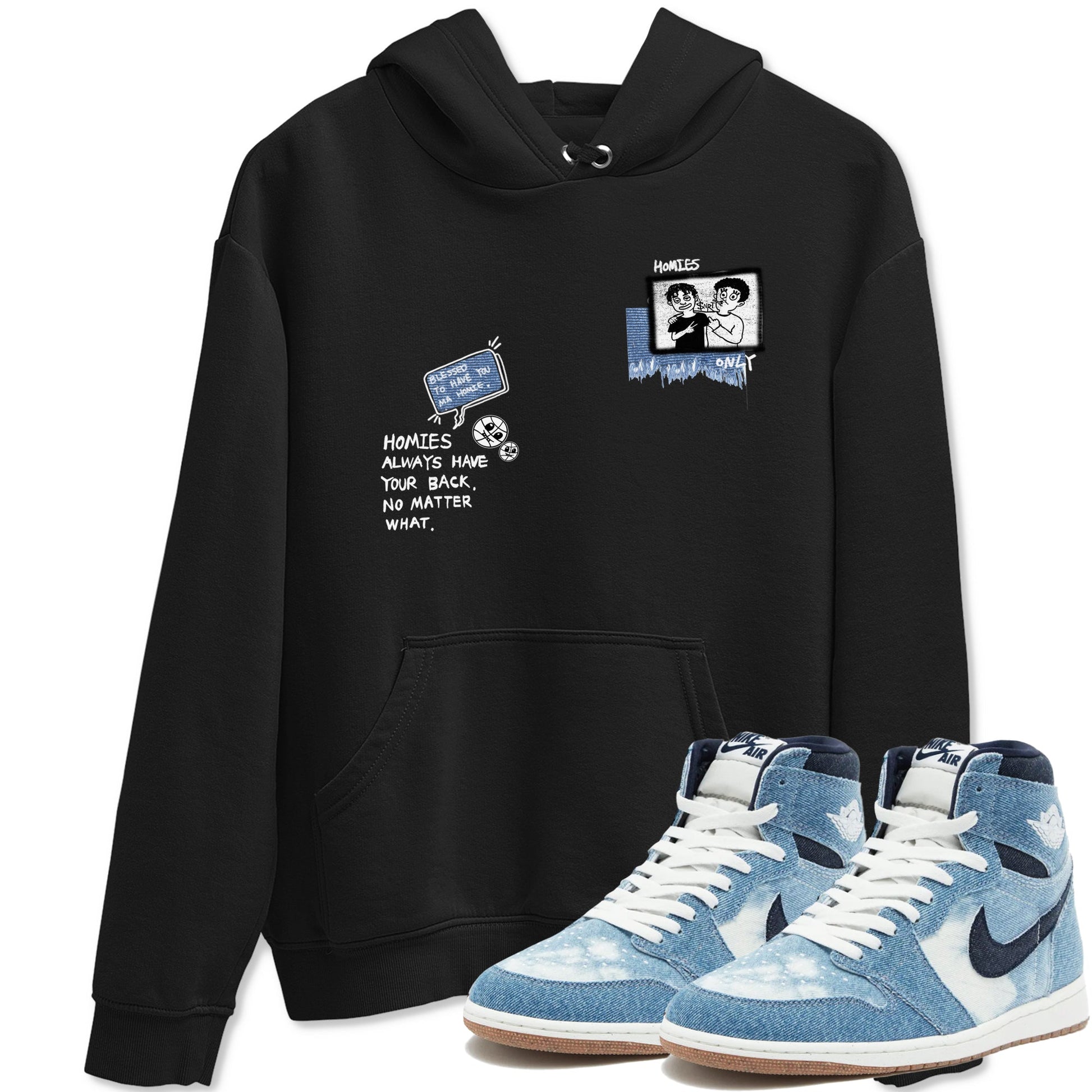 1s Denim shirts to match jordans Homies Only sneaker match tees Air Jordan 1 Denim SNRT Sneaker Tees streetwear brand Black 1 unisex cotton tee