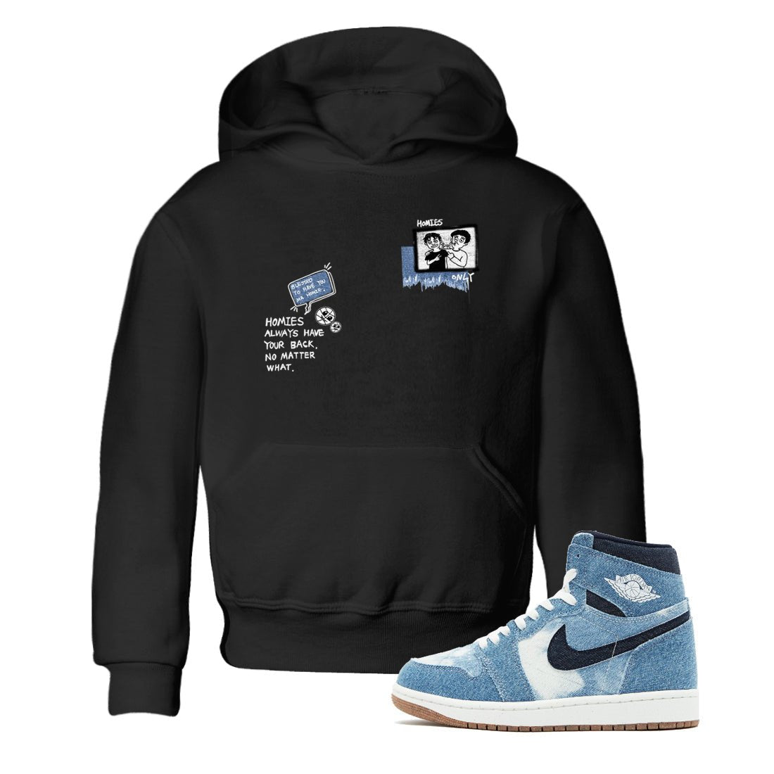 1s Denim shirts to match jordans Homies Only sneaker match tees Air Jordan 1 Denim SNRT Sneaker Tees streetwear brand Baby and Youth Black 1 cotton tee