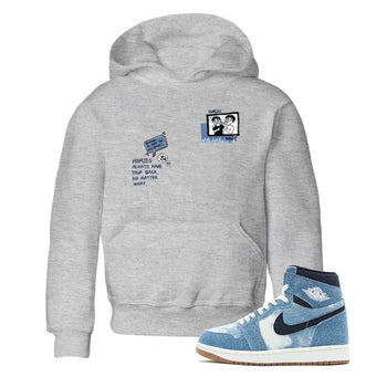 1s Denim shirts to match jordans Homies Only sneaker match tees Air Jordan 1 Denim SNRT Sneaker Tees streetwear brand Baby and Youth Heather Grey 1 cotton tee