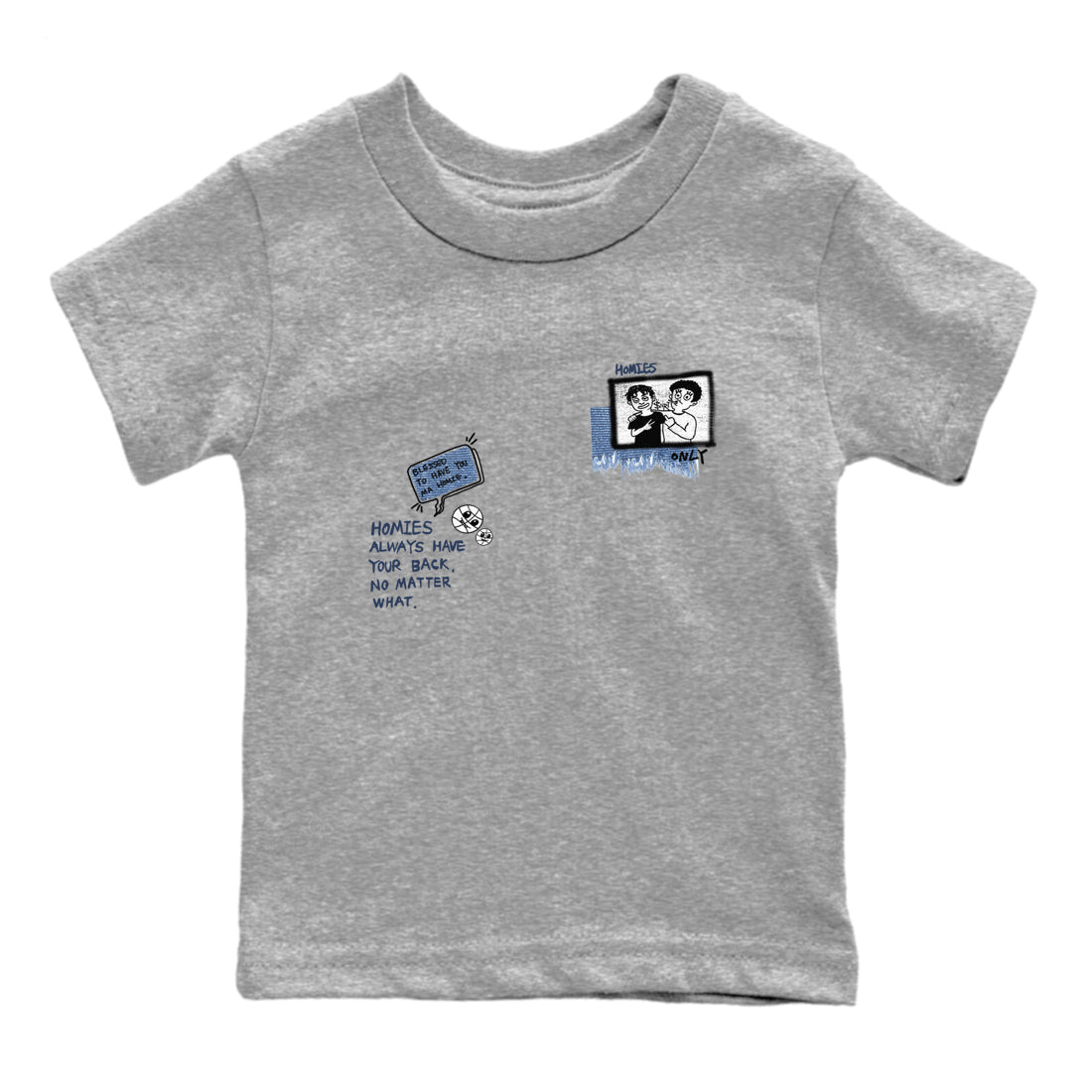 1s Denim shirts to match jordans Homies Only sneaker match tees Air Jordan 1 Denim SNRT Sneaker Tees streetwear brand Baby and Youth Heather Grey 2 cotton tee