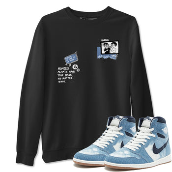1s Denim shirts to match jordans Homies Only sneaker match tees Air Jordan 1 Denim SNRT Sneaker Tees streetwear brand Black 1 unisex cotton tee